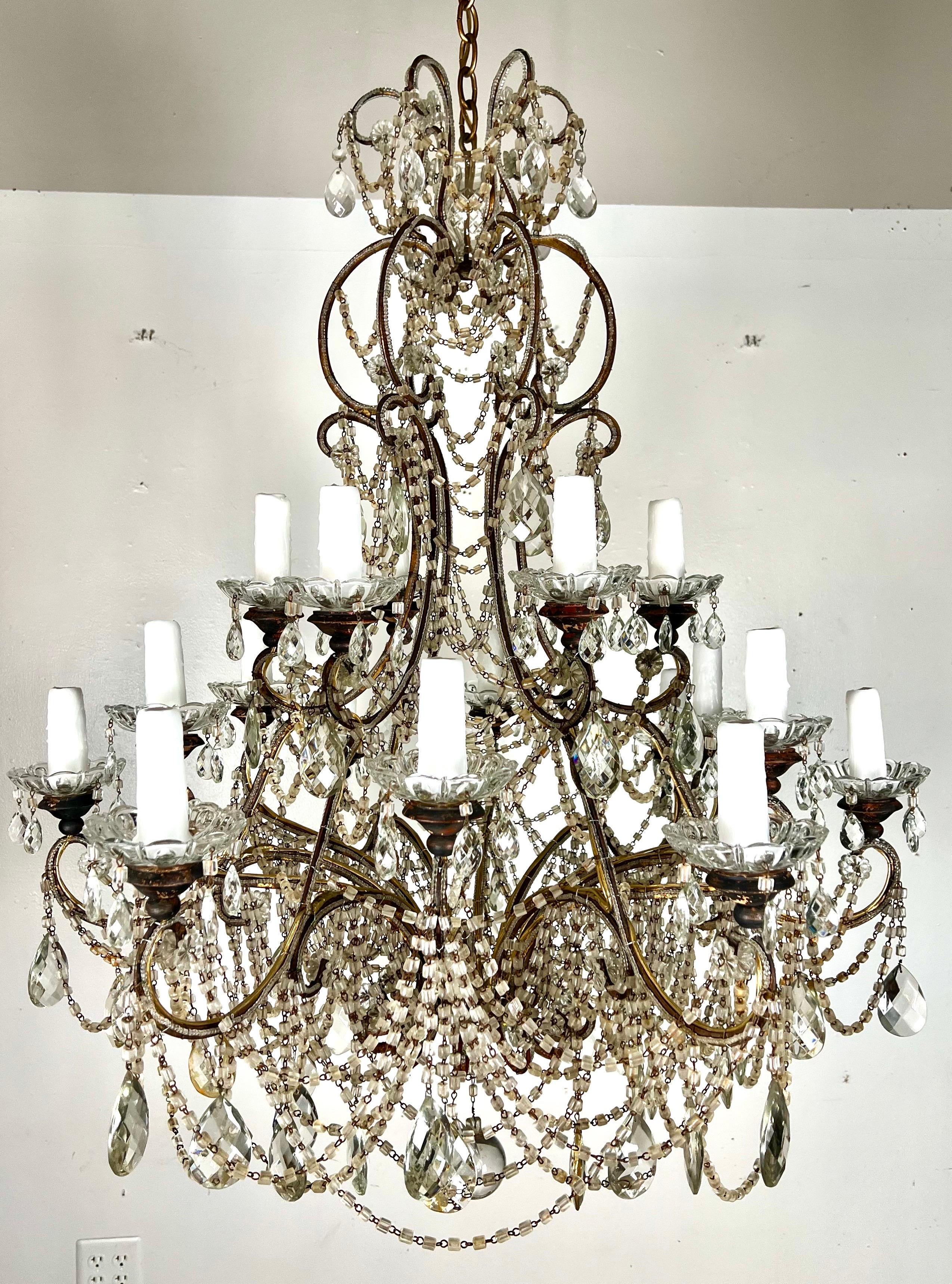 Monumental French Crystal Beaded Chandelier C. 1930's For Sale 9