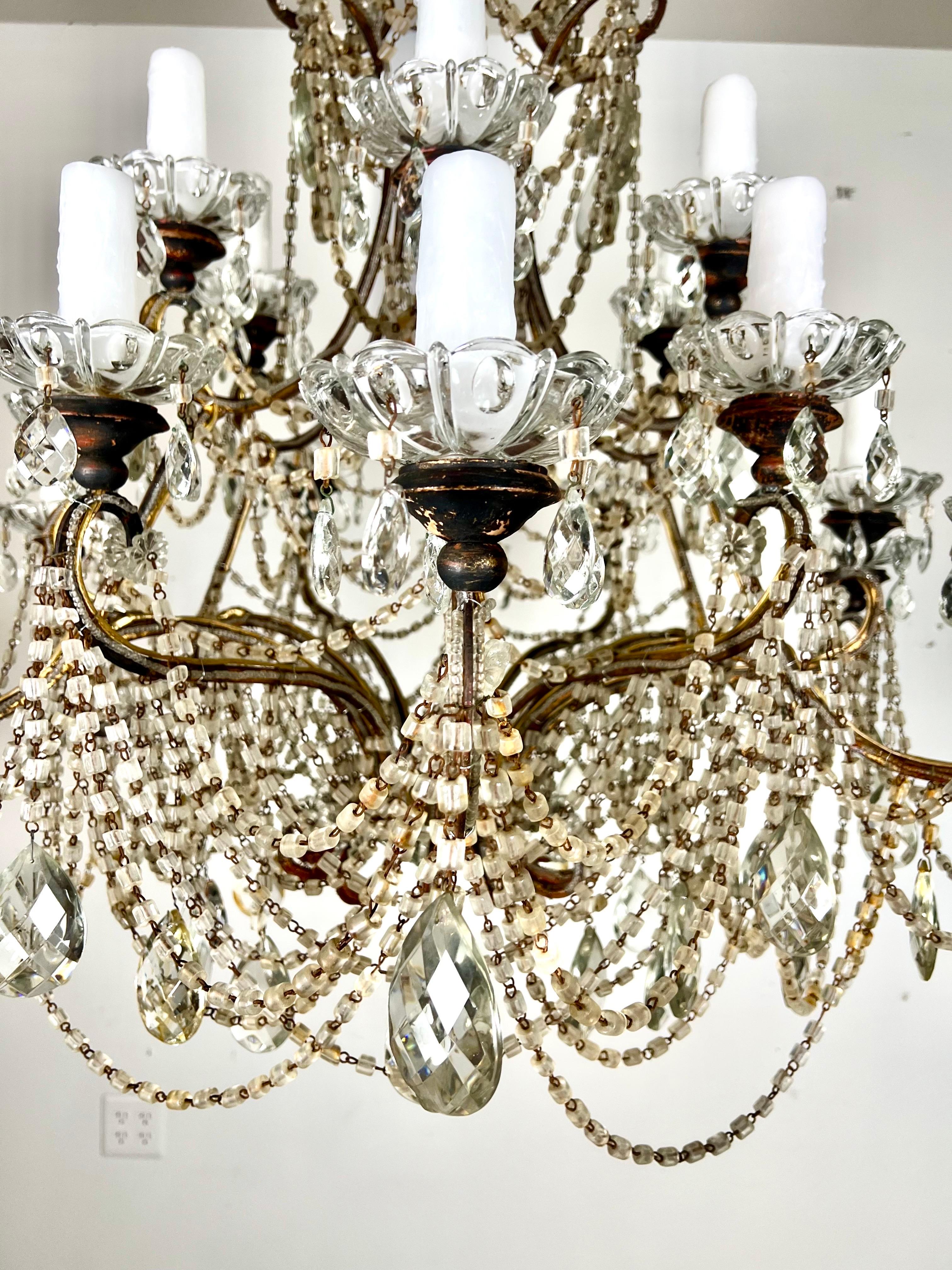 Rococo Monumental French Crystal Beaded Chandelier C. 1930's For Sale