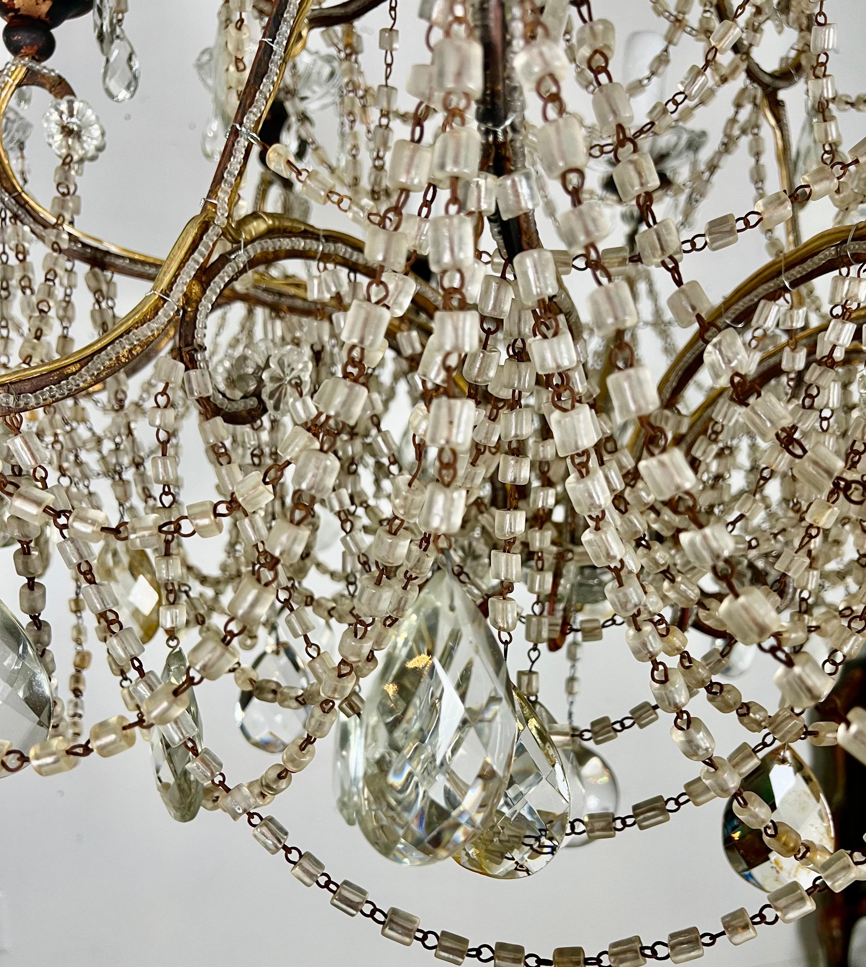 Monumental French Crystal Beaded Chandelier C. 1930's In Good Condition For Sale In Los Angeles, CA