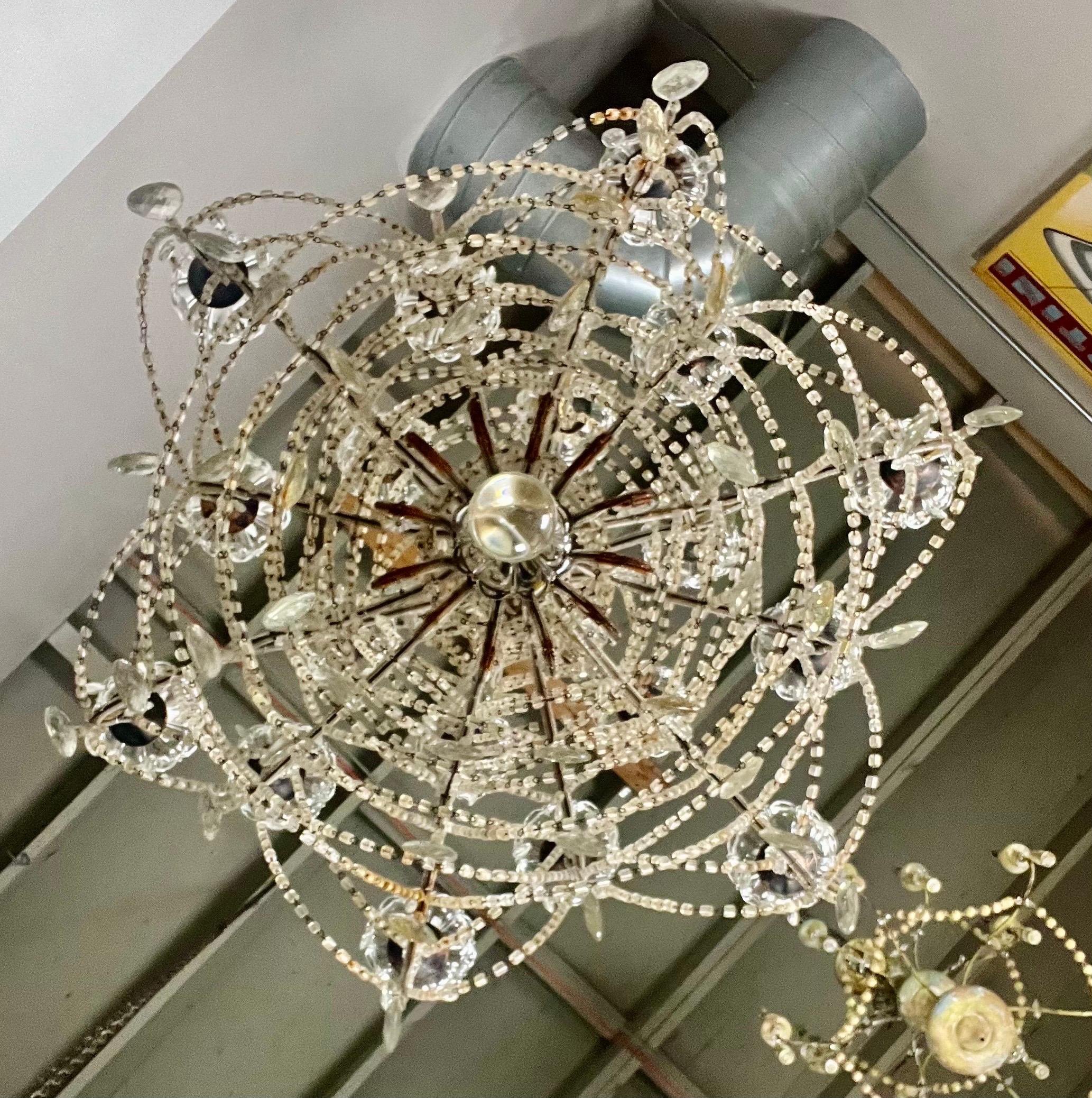 Monumental French Crystal Beaded Chandelier C. 1930's For Sale 2