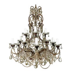 Antique Monumental French Crystal Beaded Chandelier C. 1930
s