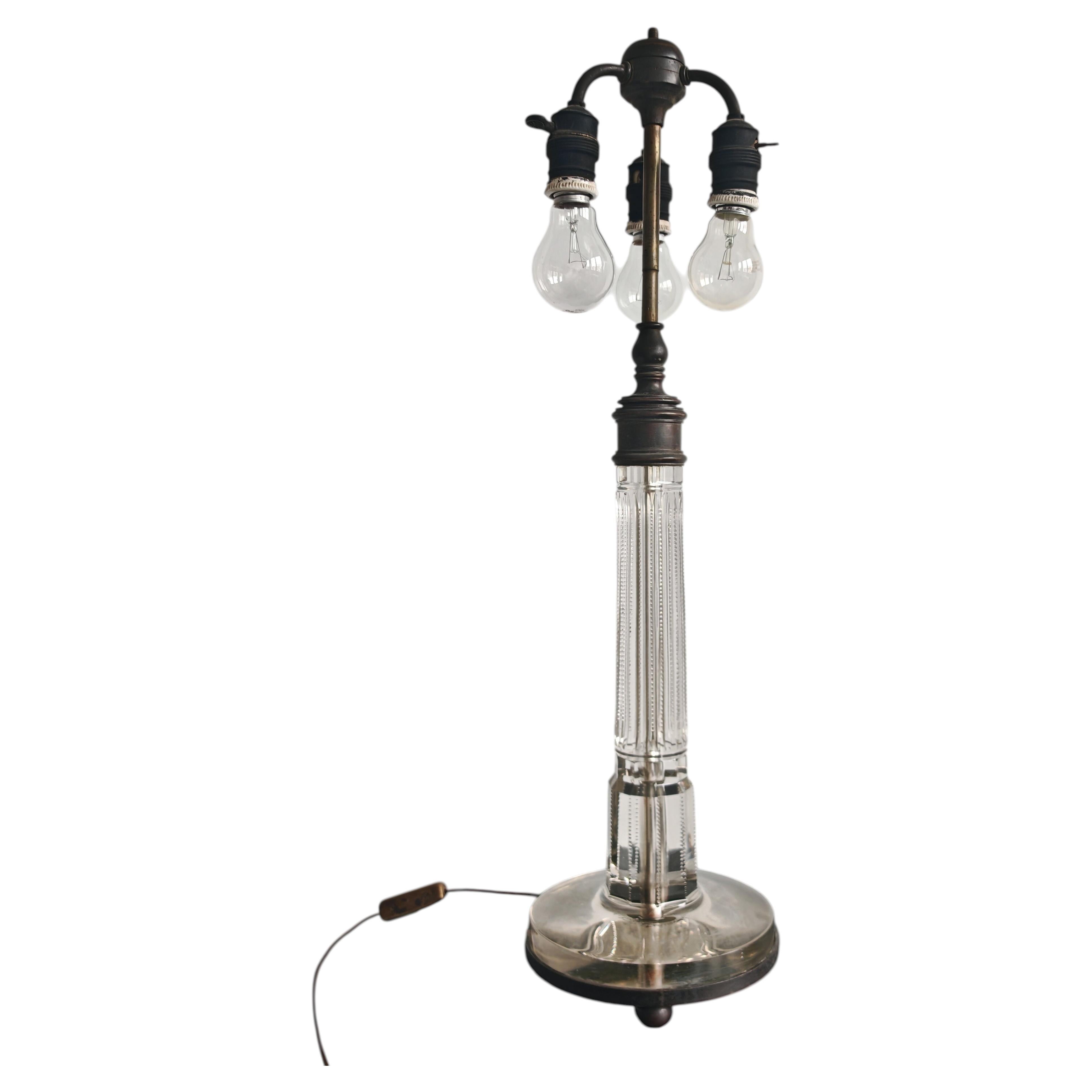 Monumental French Cut Crystal Column Table Lamp attr. to Baccarat, France 1905 For Sale