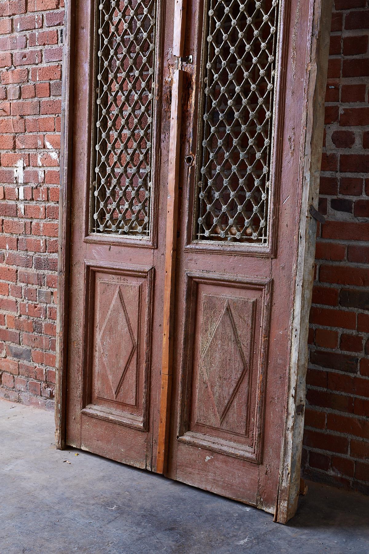 Monumental French Doors and Transom with Iron Grills 1