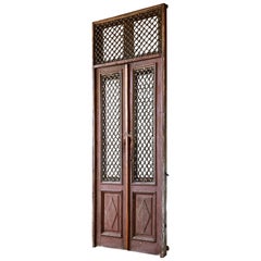 Antique Monumental French Doors and Transom with Iron Grills