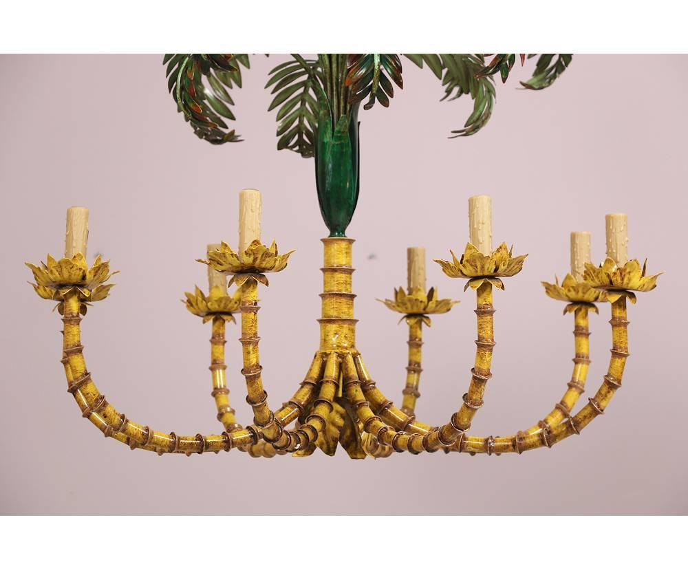 Hollywood Regency Monumental French Faux Bamboo and Palm Chandelier
