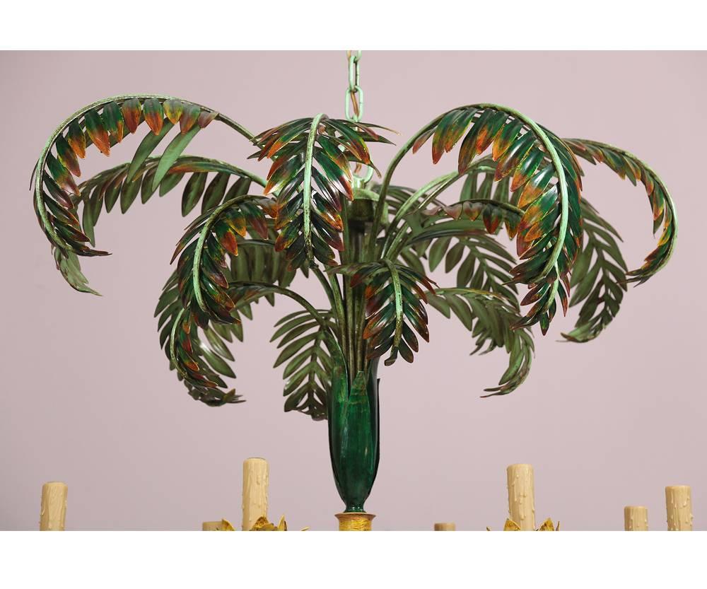 American Monumental French Faux Bamboo and Palm Chandelier