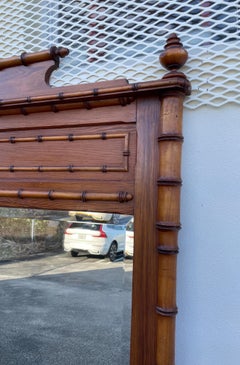 Monumental French Faux Bamboo Mirror, Pine, Pagoda Style, Ca. 1920s