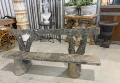 Monumental French Faux Bois Cast Stone Bench Tree Trunk Supports, circa 1920s