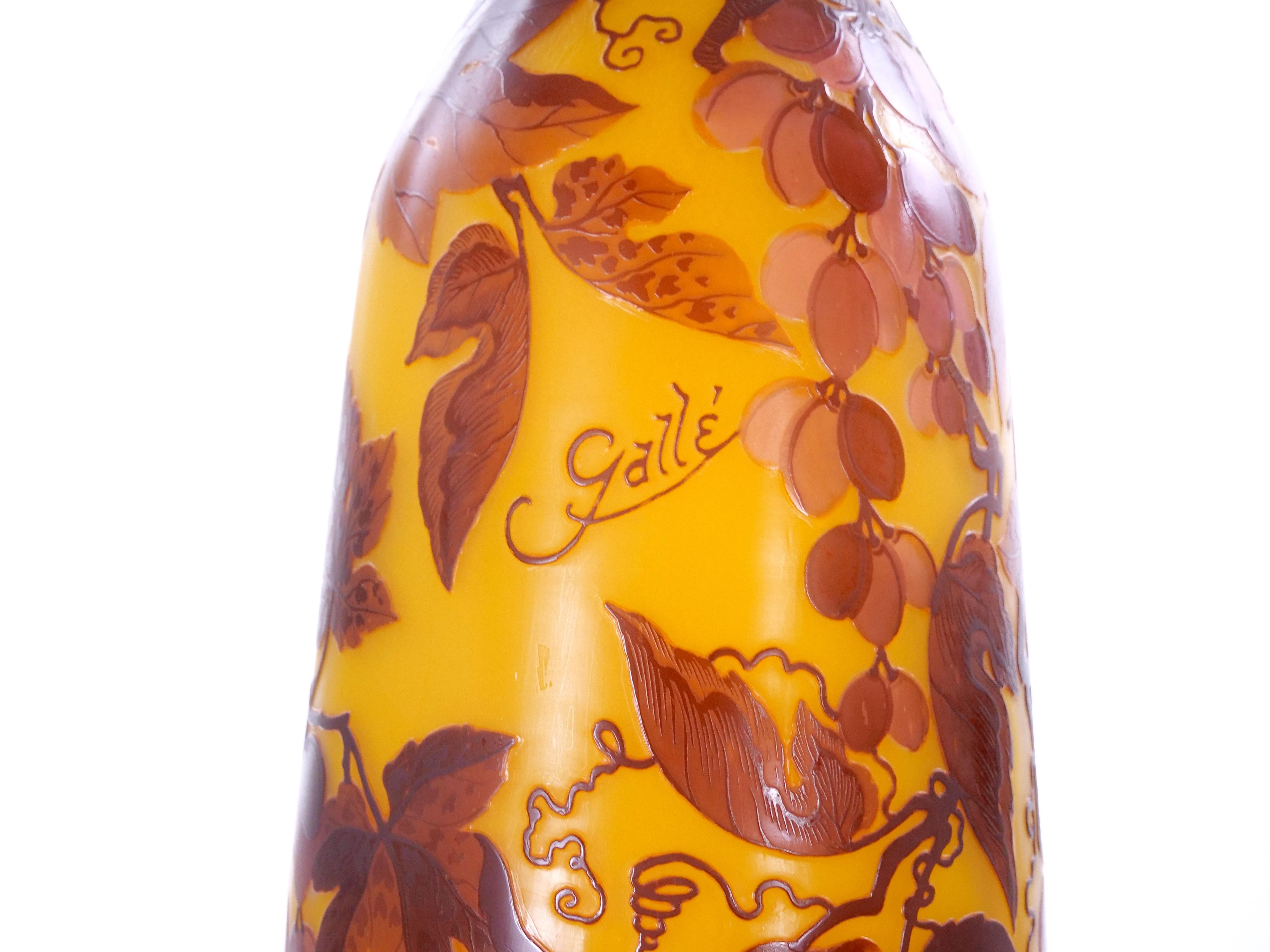 Monumentale französische Galle Art Nouveau Kamee-Glasvase - Weinreben-Motiv (20. Jahrhundert) im Angebot