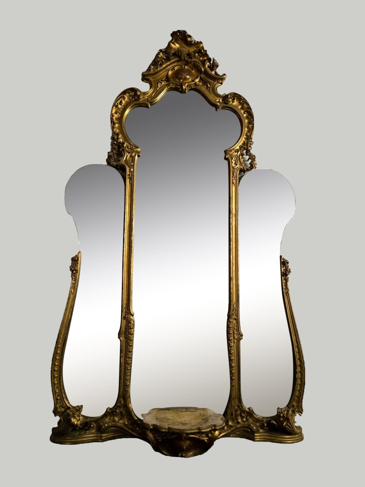 Monumental French Gilded Wood Mirror - A Historical Masterpiece of Luxury For Sale 3