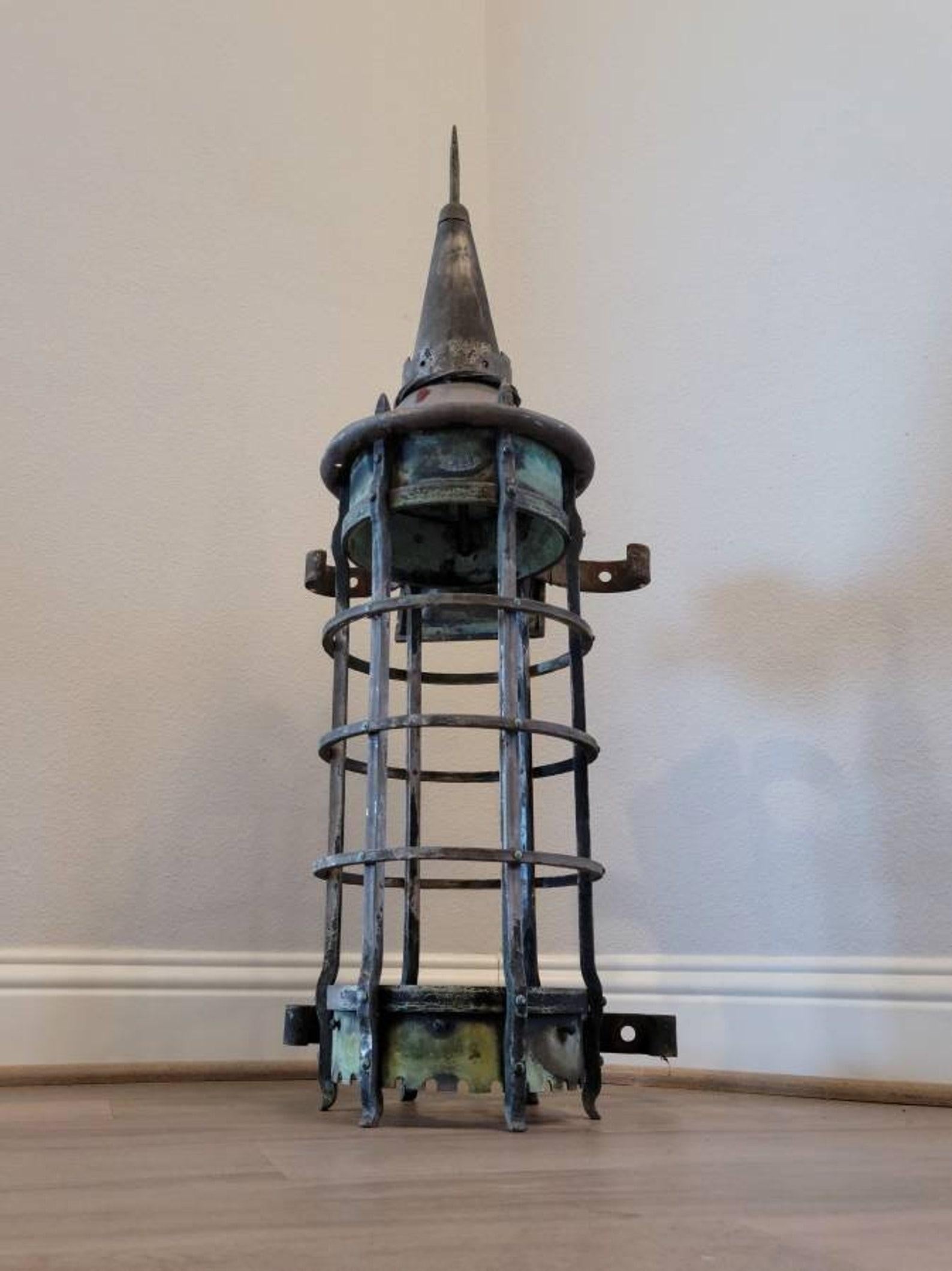 Monumental French Gothic Antique Lantern Outdoor Wall Light In Good Condition For Sale In Forney, TX