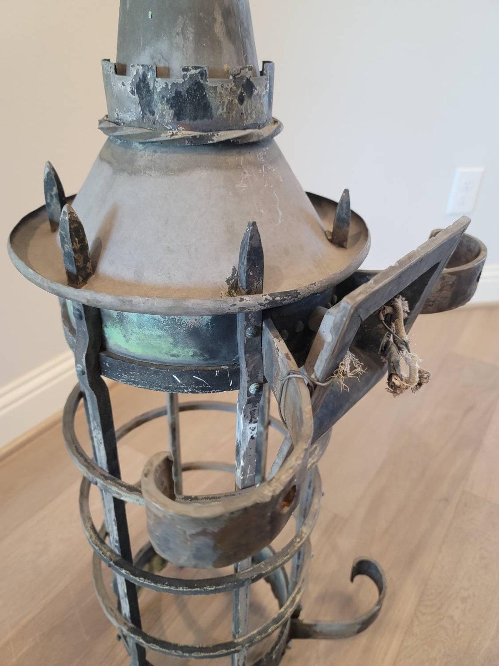 Iron Monumental French Gothic Antique Lantern Outdoor Wall Light For Sale
