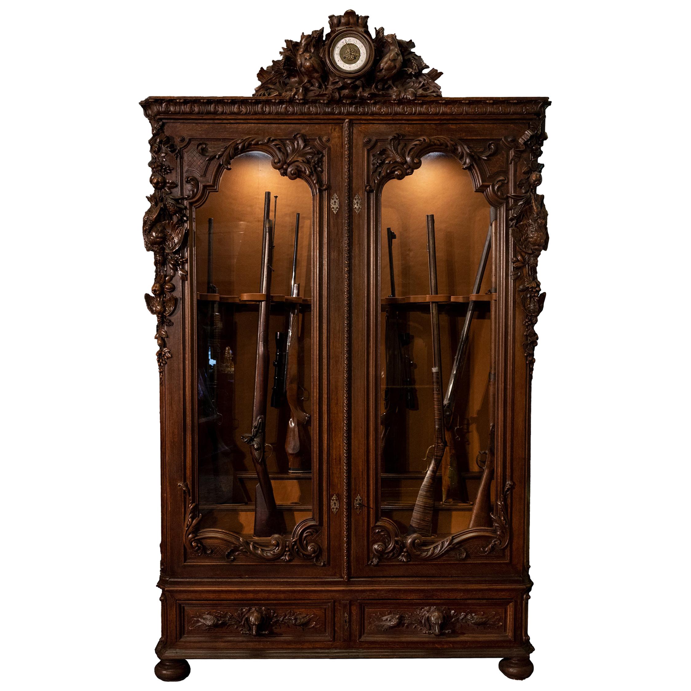 Monumental French Hunt-Style Gun Display Cabinet
