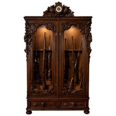 Antique Monumental French Hunt-Style Gun Display Cabinet