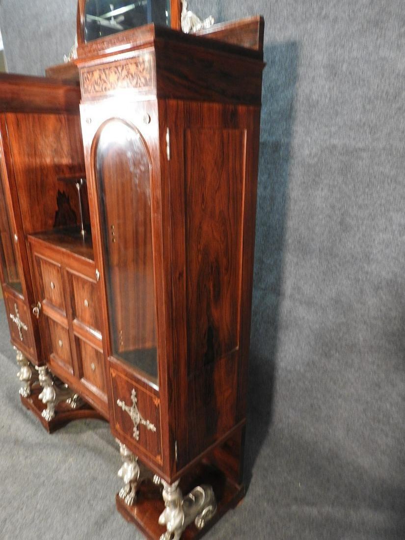 Monumental French Inlaid Rosewood Bronze Figured Vitrine China Cabinet For Sale 3