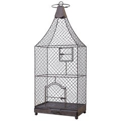 Vintage Monumental French Iron Pagoda Top Standing Bird Cage