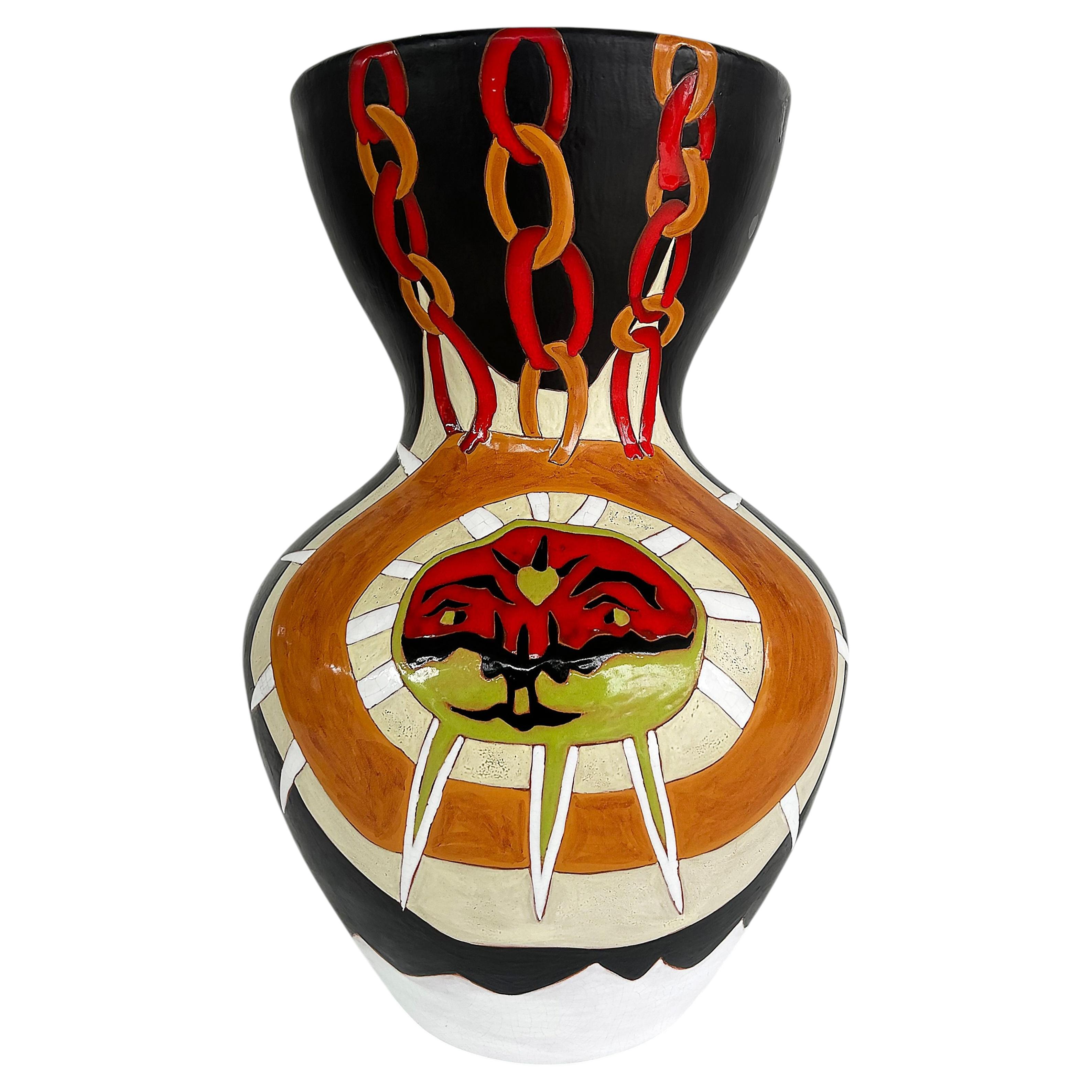 Monumental French Jean Lurcat Enameled Ceramic Vase #13/25 Signed on Base For Sale