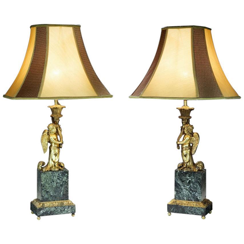 Monumental French Late 19th Century Marble and Ormolu Lamps For Sale