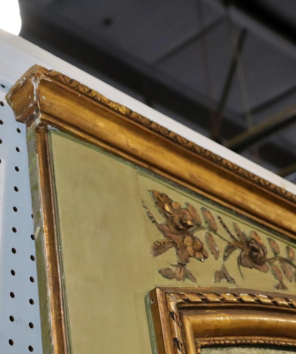 Monumental French Louis XV Oil Painted Trumeau Mirror circa 1900 For Sale 5