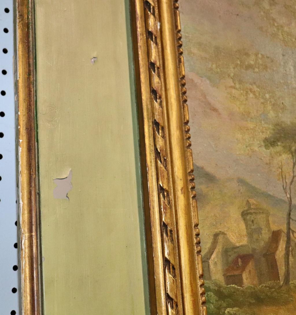 Monumental French Louis XV Oil Painted Trumeau Mirror circa 1900 For Sale 4