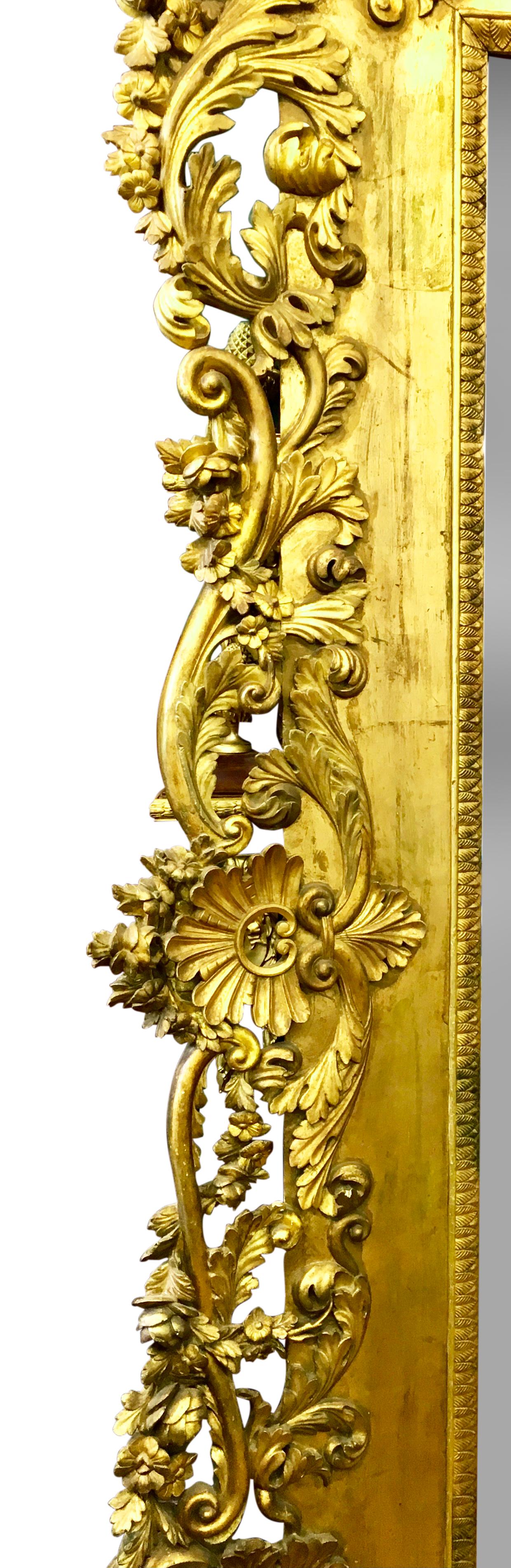19th Century Monumental Antique French Louis XV Style Carved Giltwood Mirror For Sale