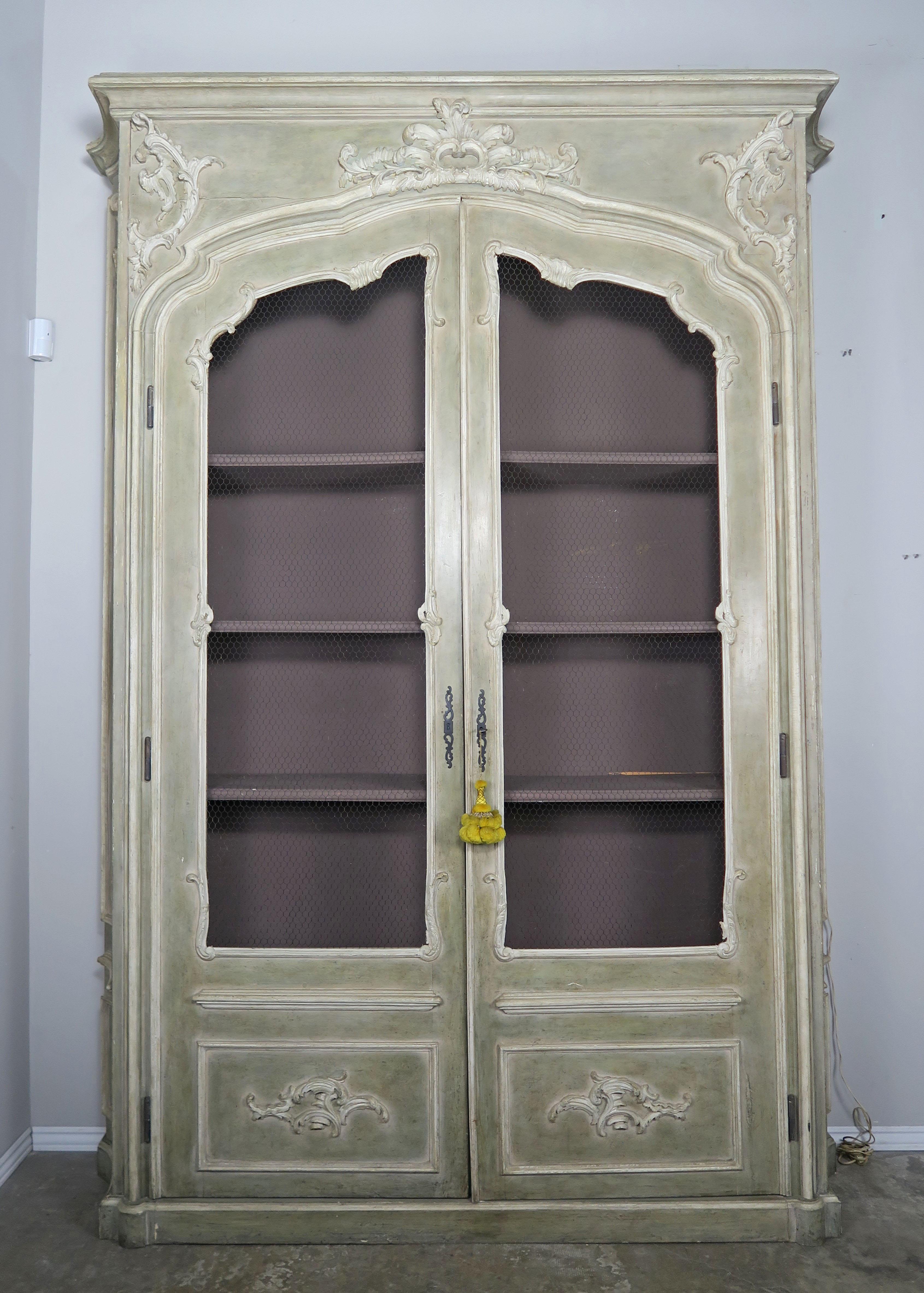 Monumental French Louis XV Style Painted Cabinet, circa 1940 6