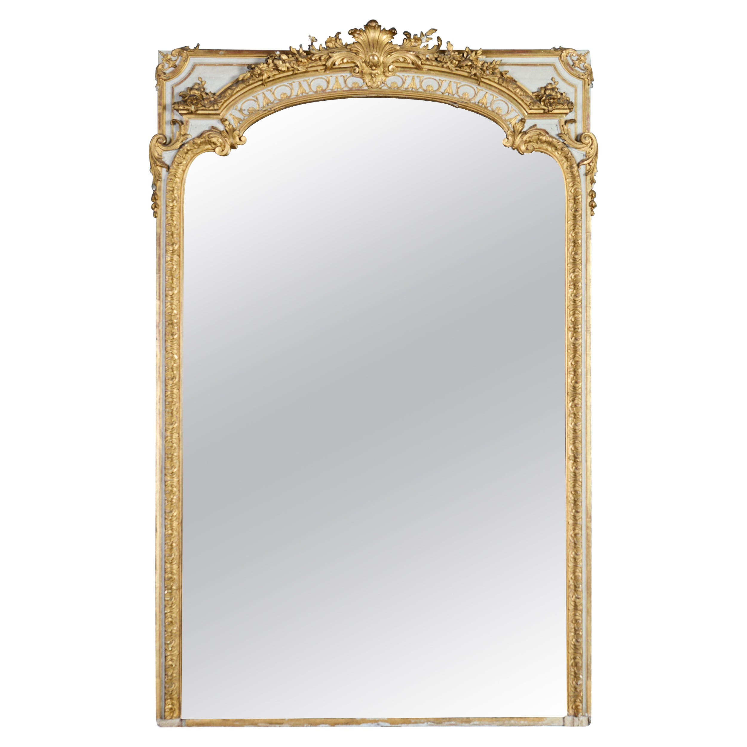 Monumental French Louis XVI Style Giltwood Floor Mirror