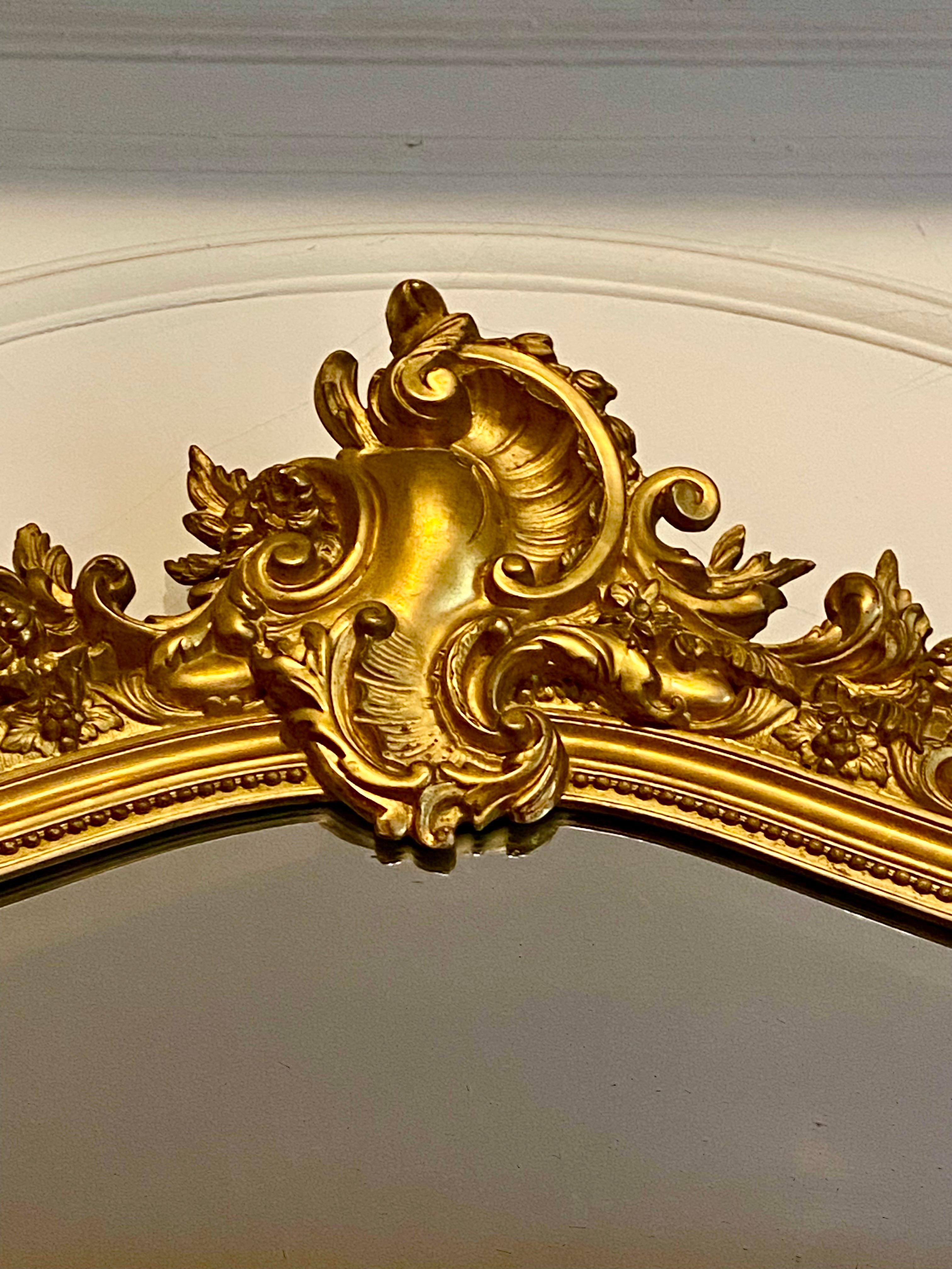 Monumental French Mirror Gilded with Gold Leaf Louis XV Style, Xixth France In Good Condition For Sale In Beuzevillette, FR