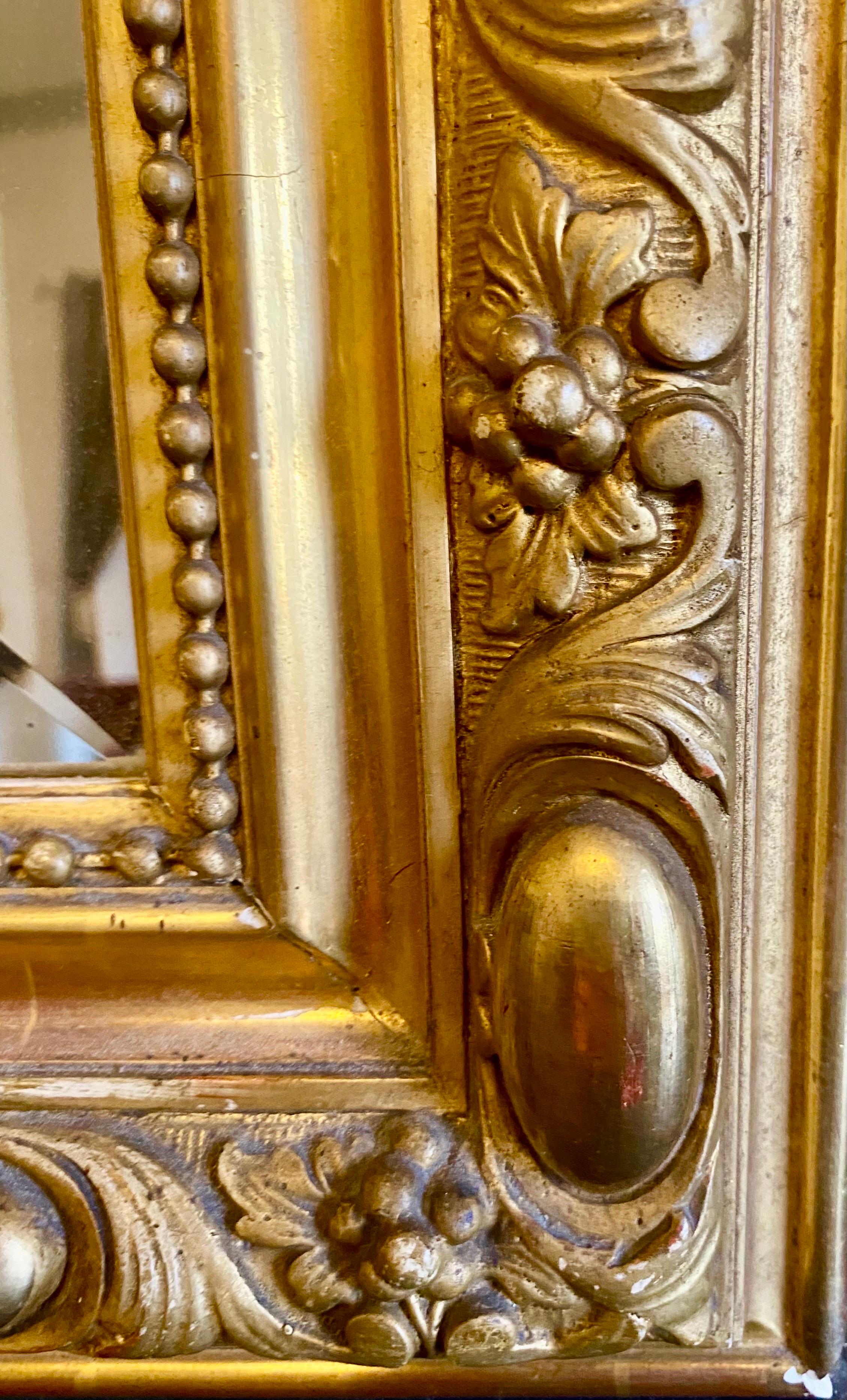 Monumental French Mirror Gilded with Gold Leaf Louis XV Style, Xixth France For Sale 2