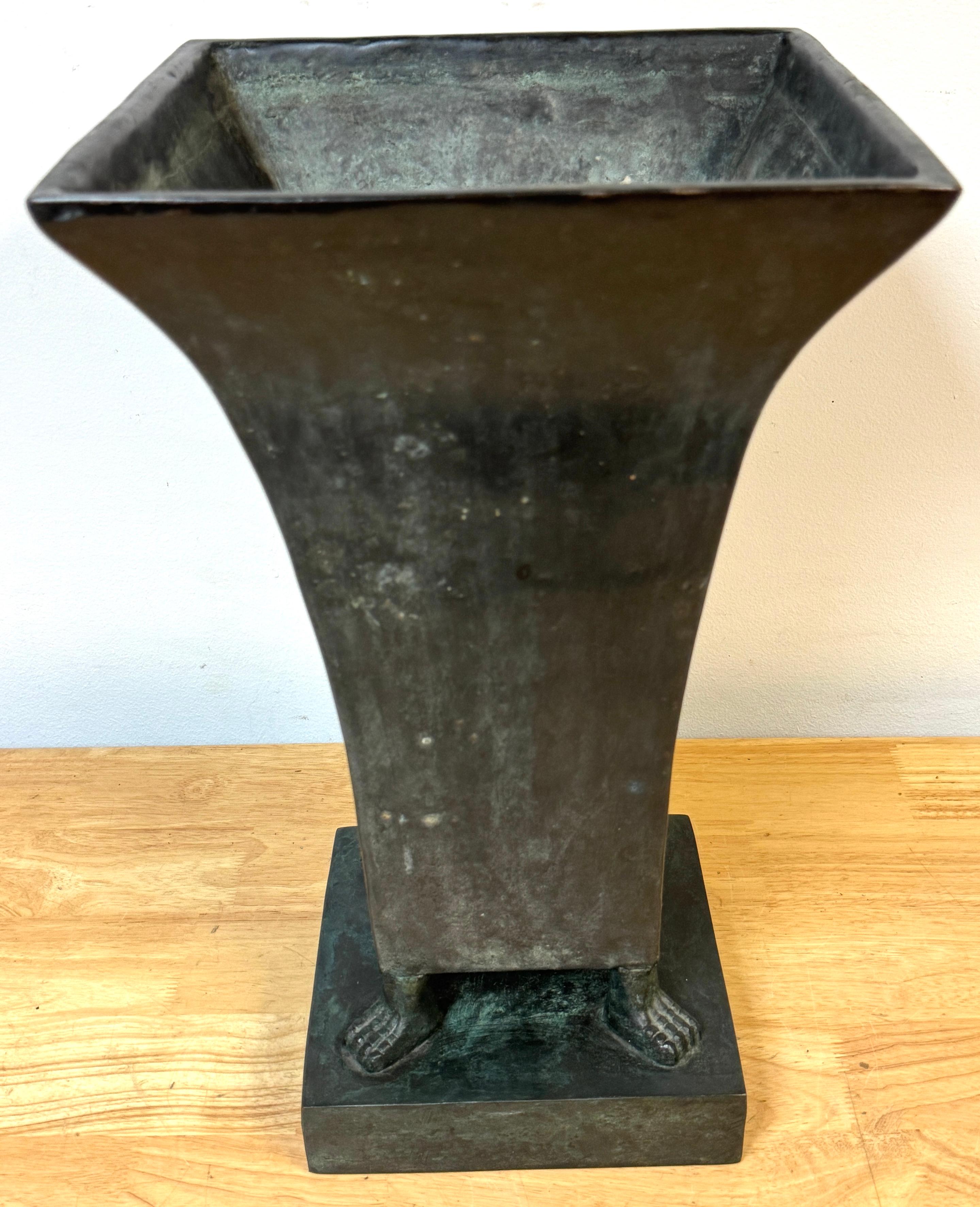 Monumental French Moderne Verdigris Bronze Vase , Manner of Gilbert Poillerat For Sale 5