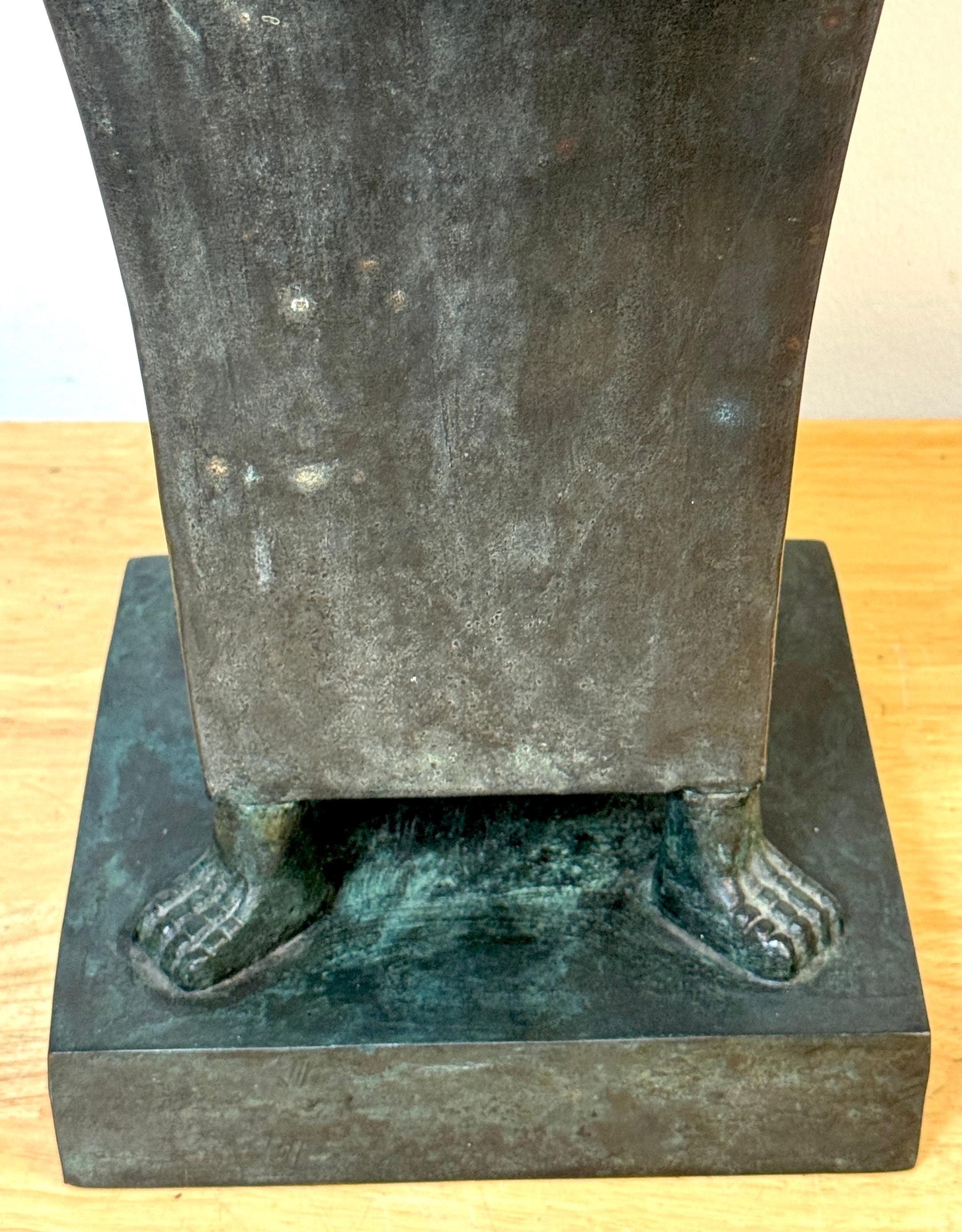 Monumental French Moderne Verdigris Bronze Vase , Manner of Gilbert Poillerat For Sale 6