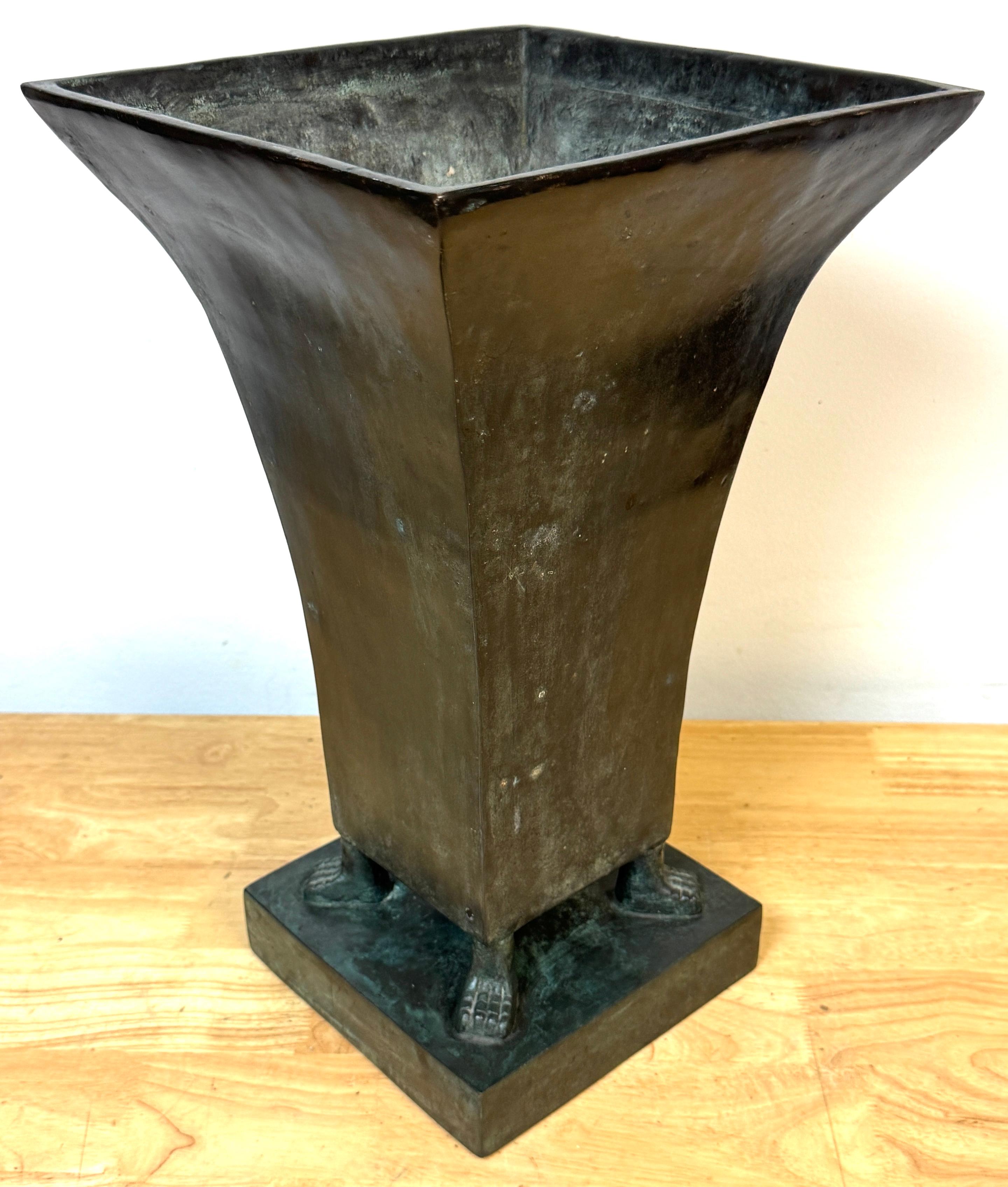 Monumental French Moderne Verdigris Bronze Vase , Manner of Gilbert Poillerat For Sale 7