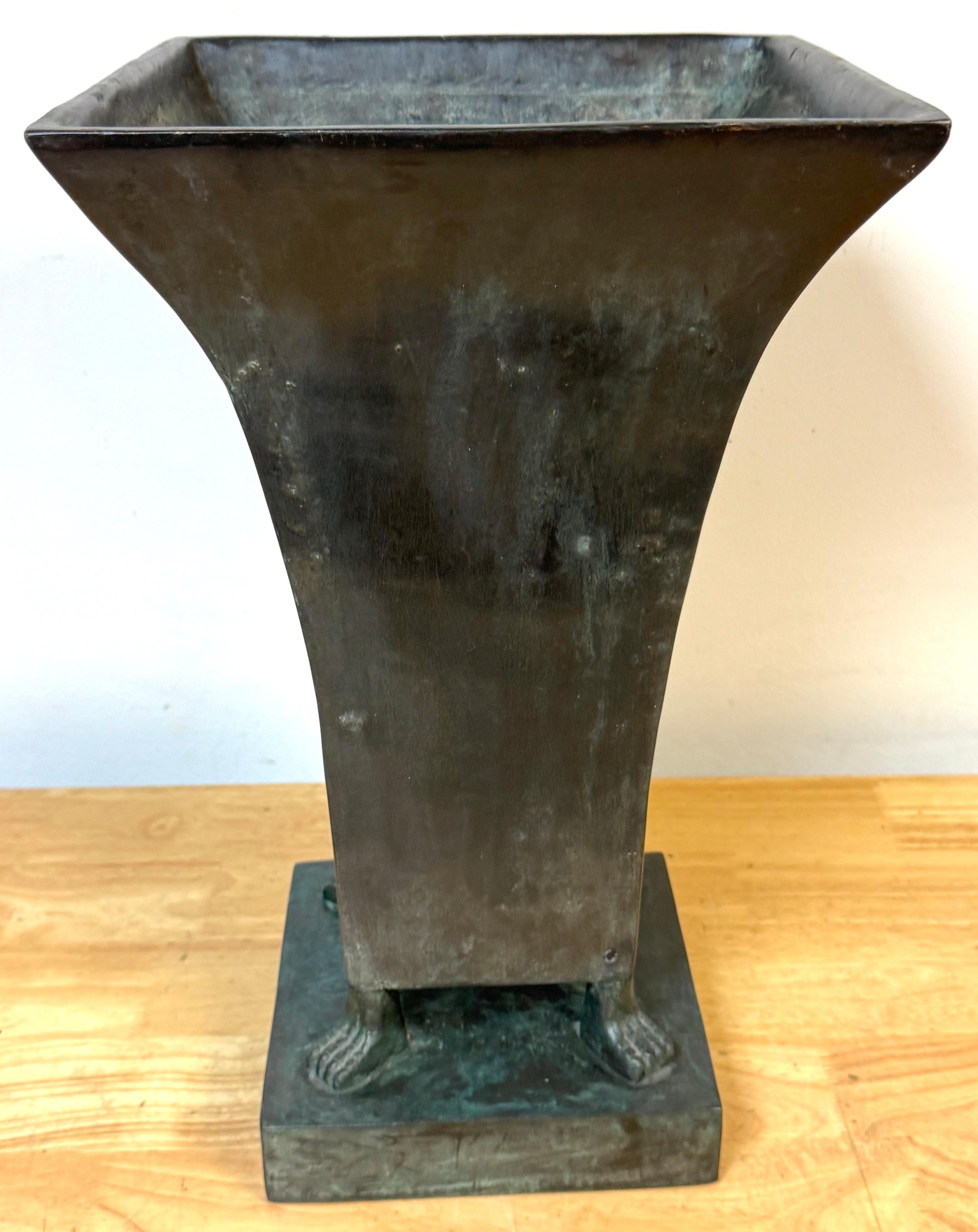 Monumental French Moderne Verdigris Bronze Vase , Manner of Gilbert Poillerat For Sale 8