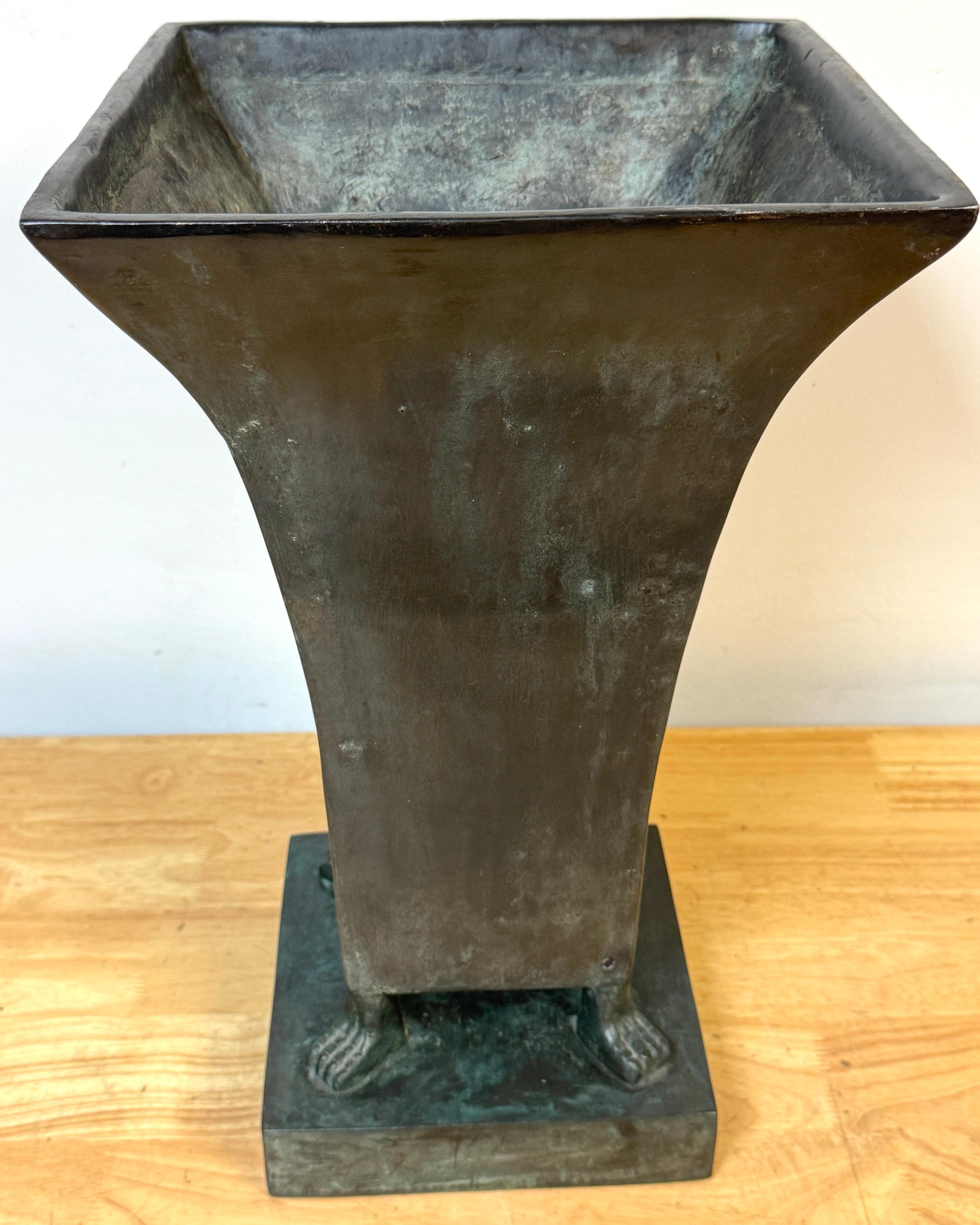 Monumental French Moderne Verdigris Bronze Vase , Manner of Gilbert Poillerat For Sale 9