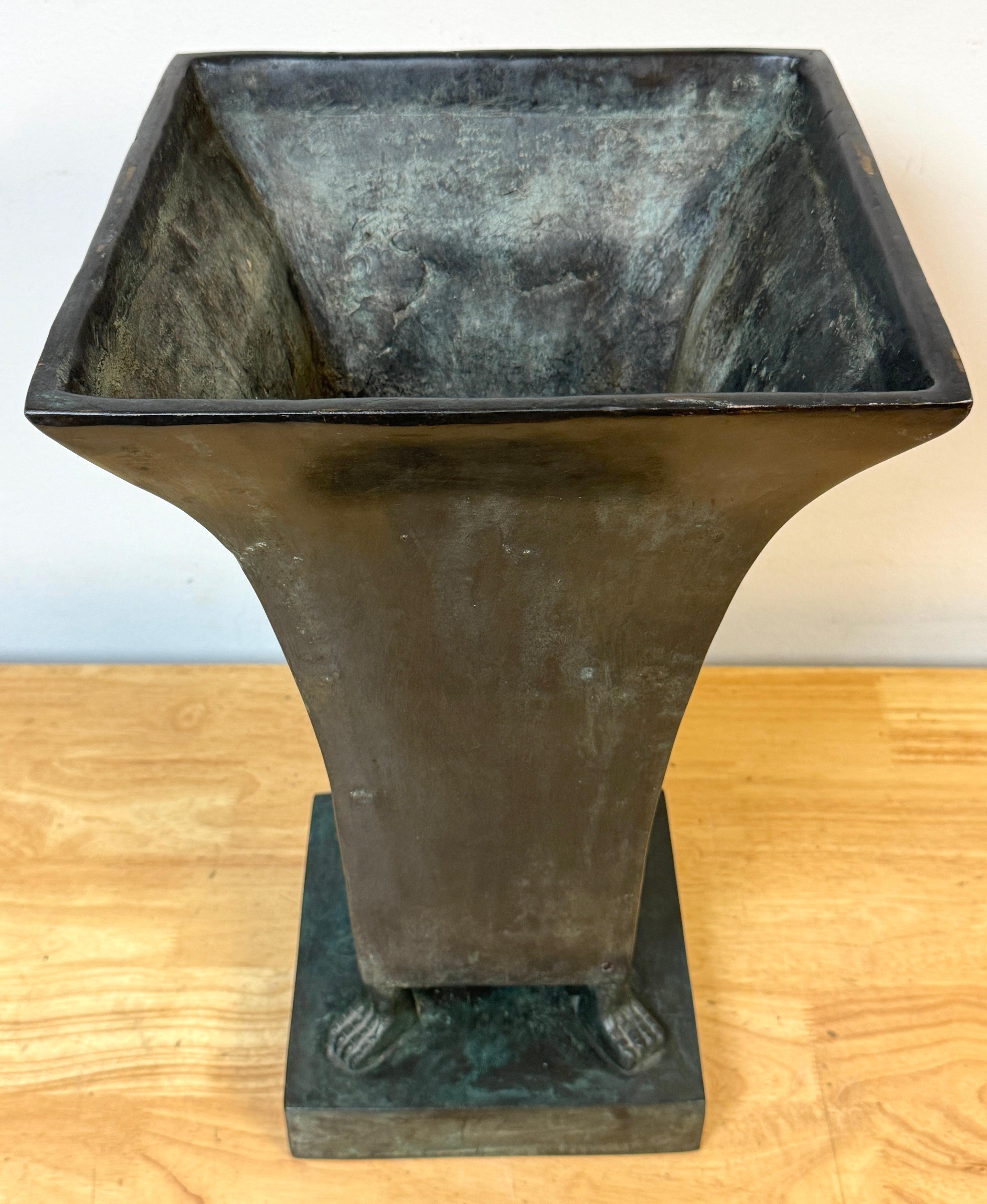 Monumental French Moderne Verdigris Bronze Vase , Manner of Gilbert Poillerat For Sale 10