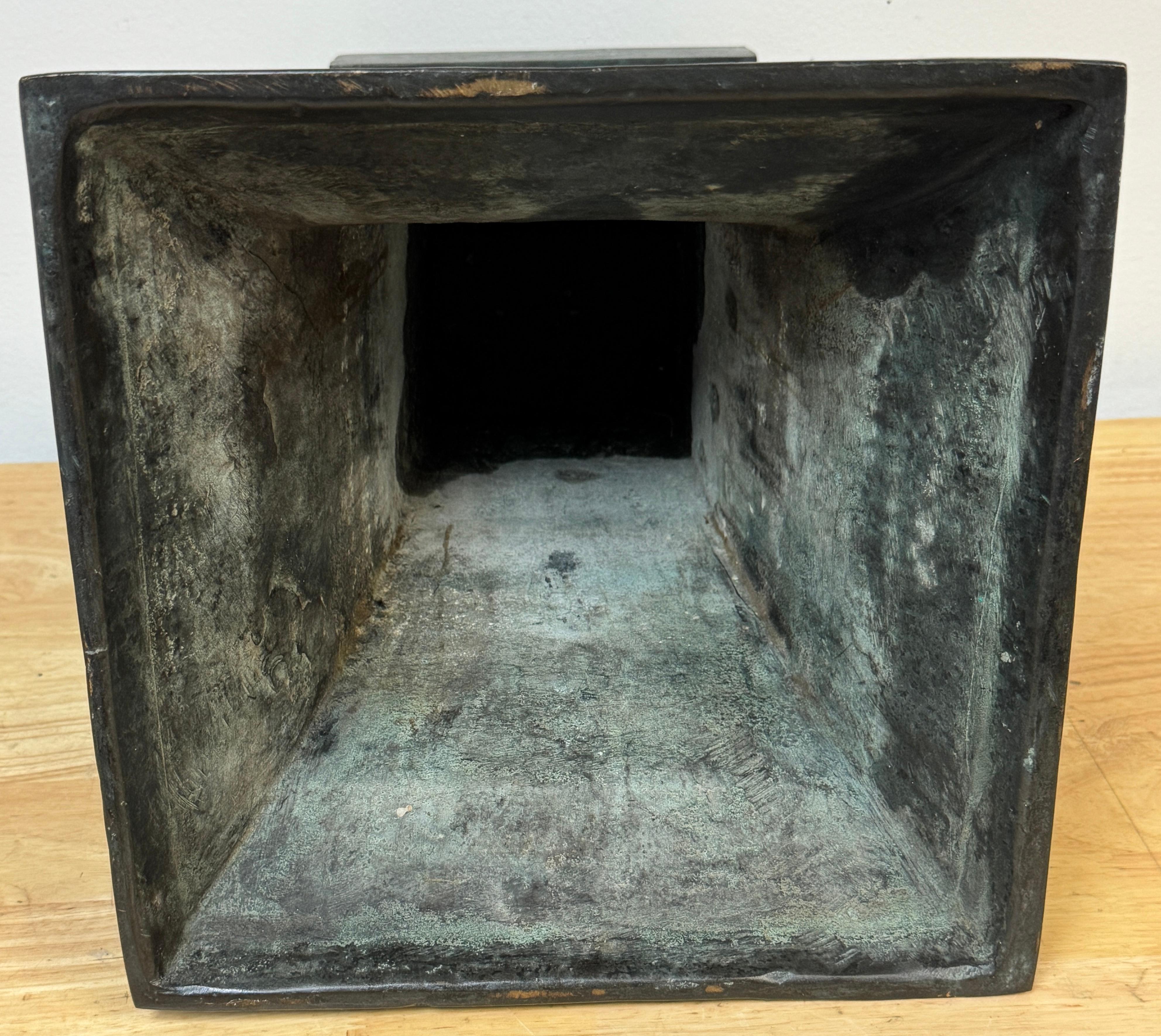 Monumental French Moderne Verdigris Bronze Vase , Manner of Gilbert Poillerat For Sale 12