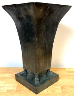 Monumental French Moderne Verdigris Bronze Vase , Manner of Gilbert Poillerat