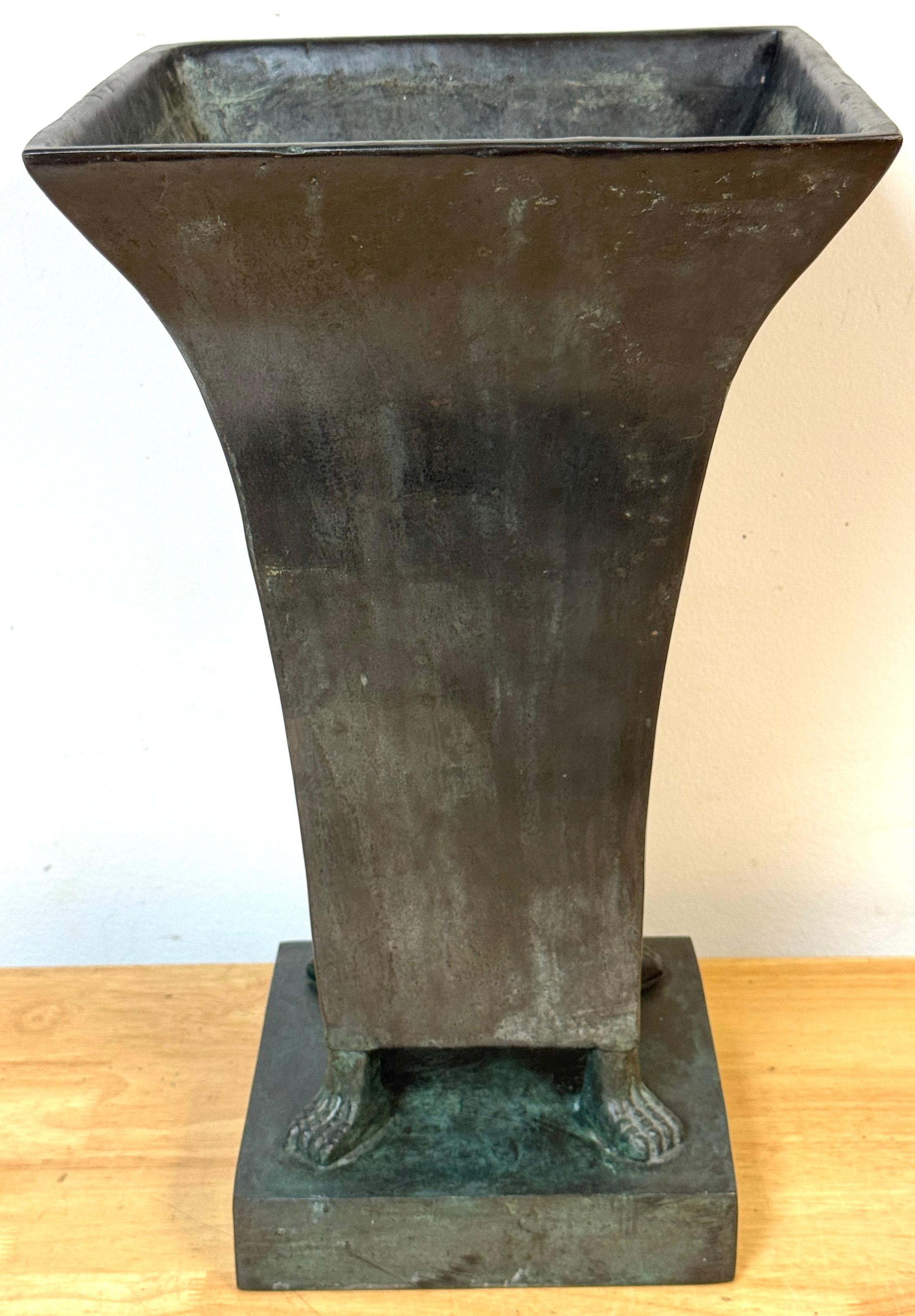 Monumental French Moderne Verdigris Bronze Vase , Manner of Gilbert Poillerat In Good Condition For Sale In West Palm Beach, FL