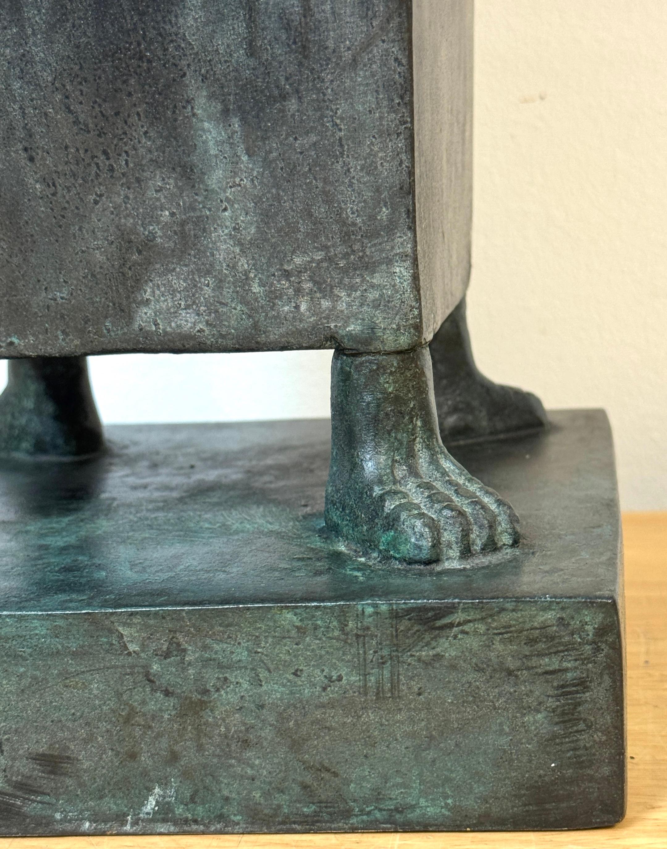 20th Century Monumental French Moderne Verdigris Bronze Vase , Manner of Gilbert Poillerat For Sale