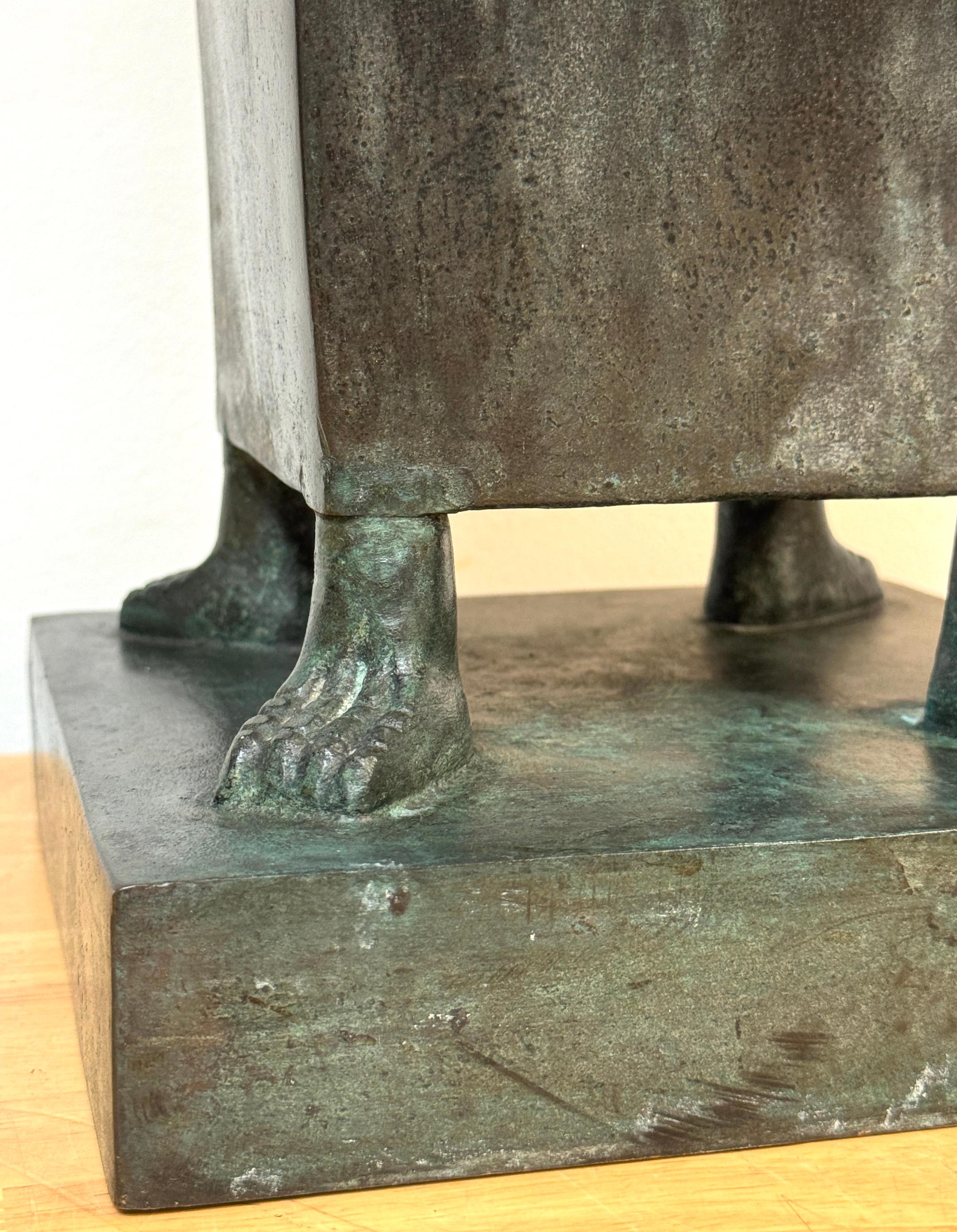 Monumental French Moderne Verdigris Bronze Vase , Manner of Gilbert Poillerat For Sale 1