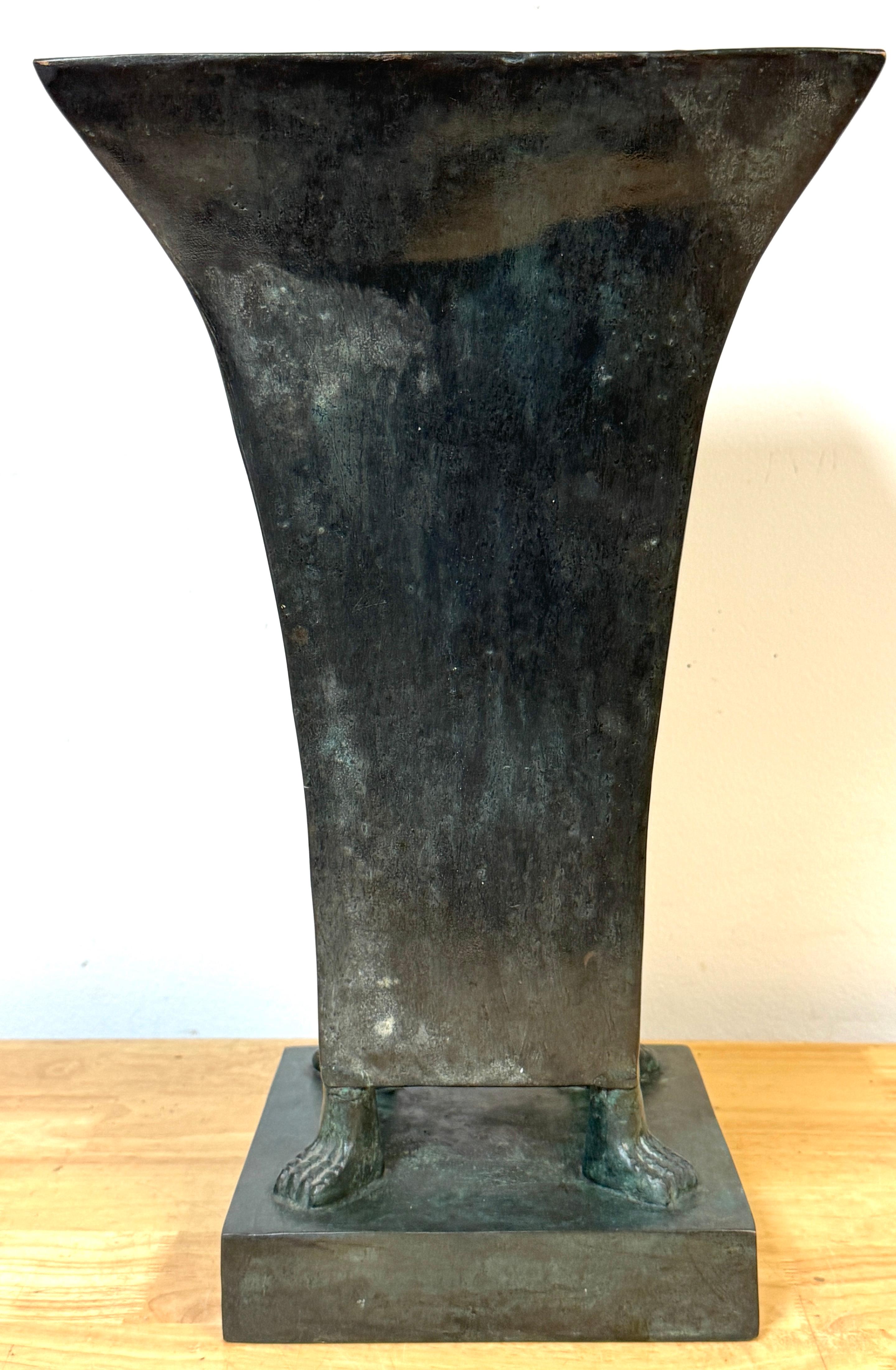 Monumental French Moderne Verdigris Bronze Vase , Manner of Gilbert Poillerat For Sale 2