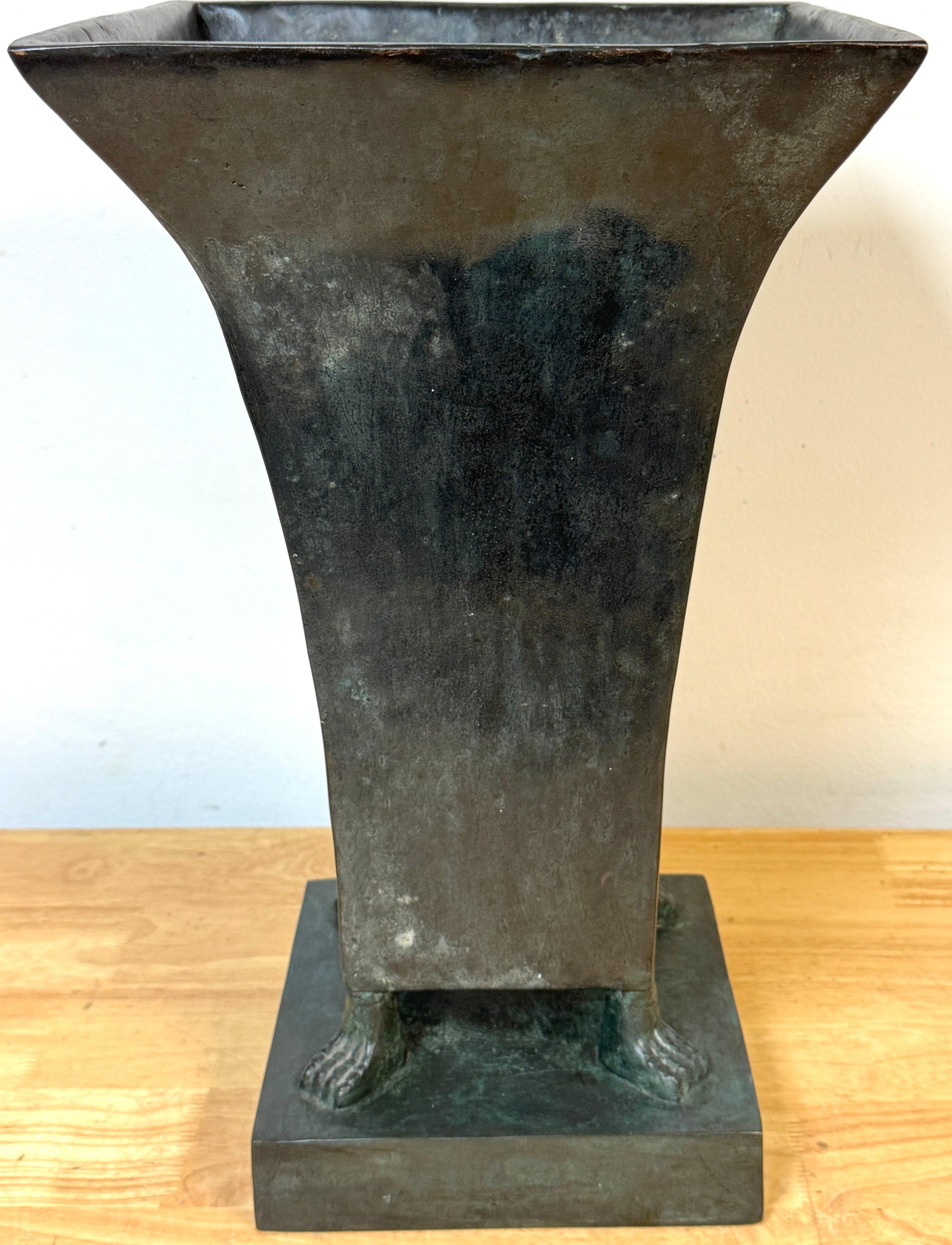 Monumental French Moderne Verdigris Bronze Vase , Manner of Gilbert Poillerat For Sale 3