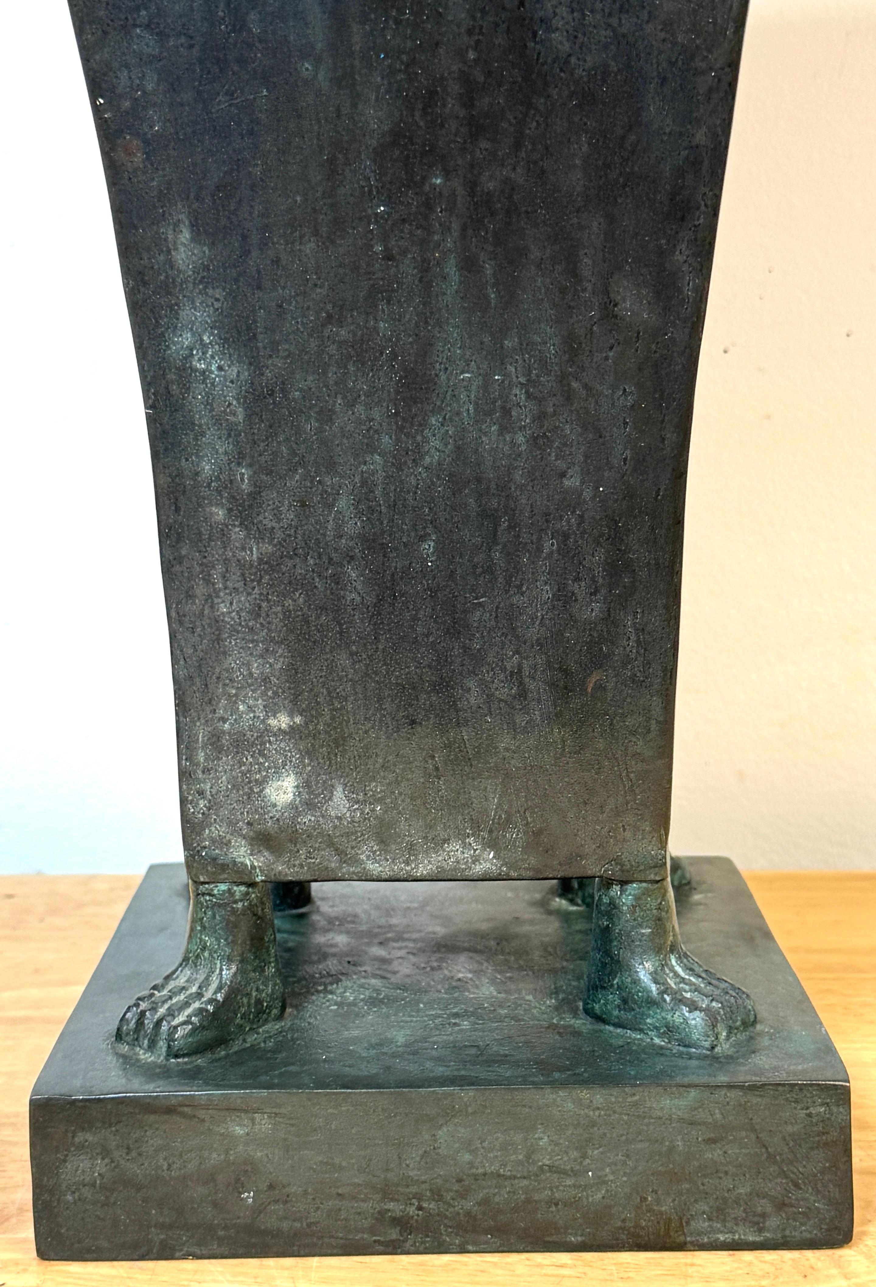 Monumental French Moderne Verdigris Bronze Vase , Manner of Gilbert Poillerat For Sale 4