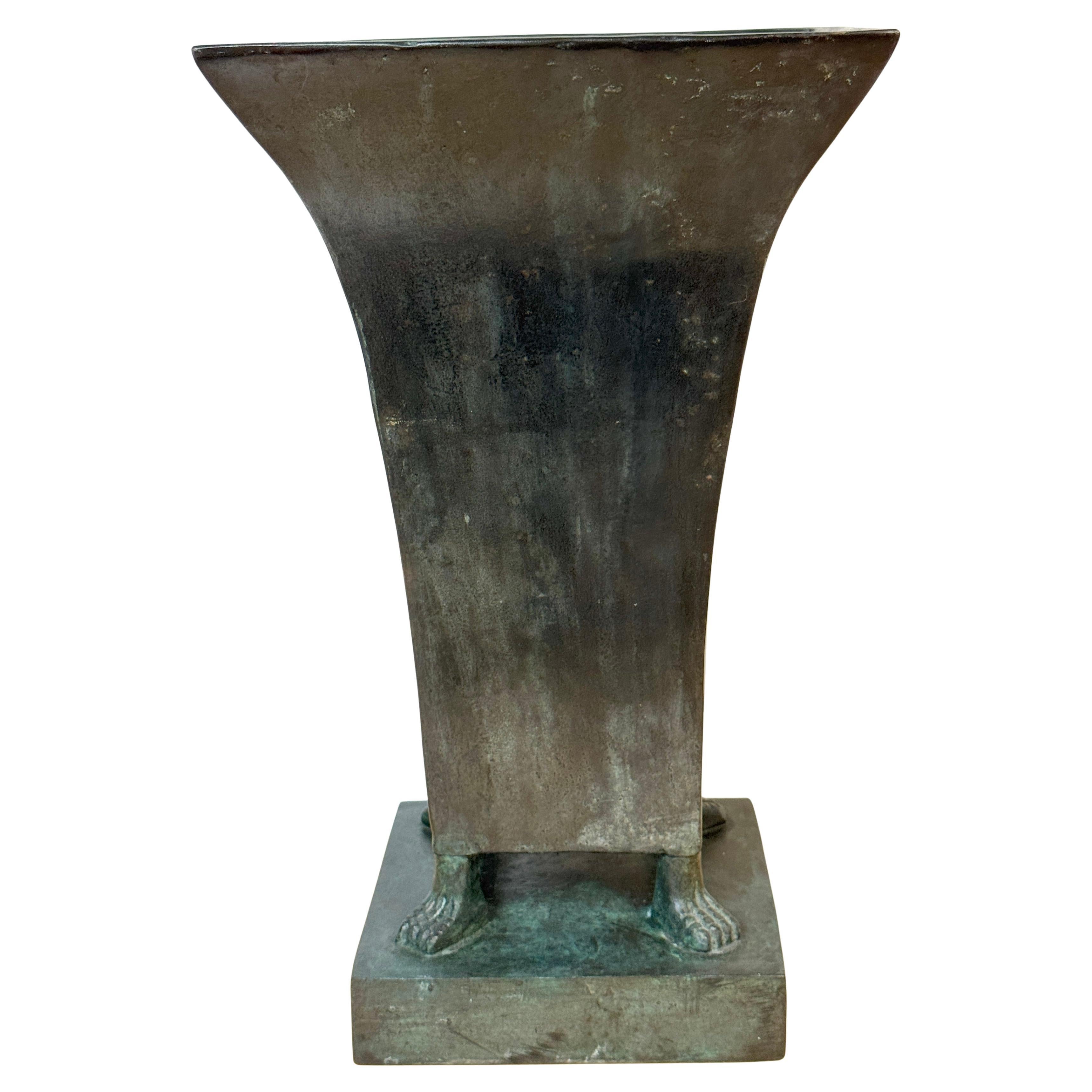 Monumental French Moderne Verdigris Bronze Vase , Manner of Gilbert Poillerat