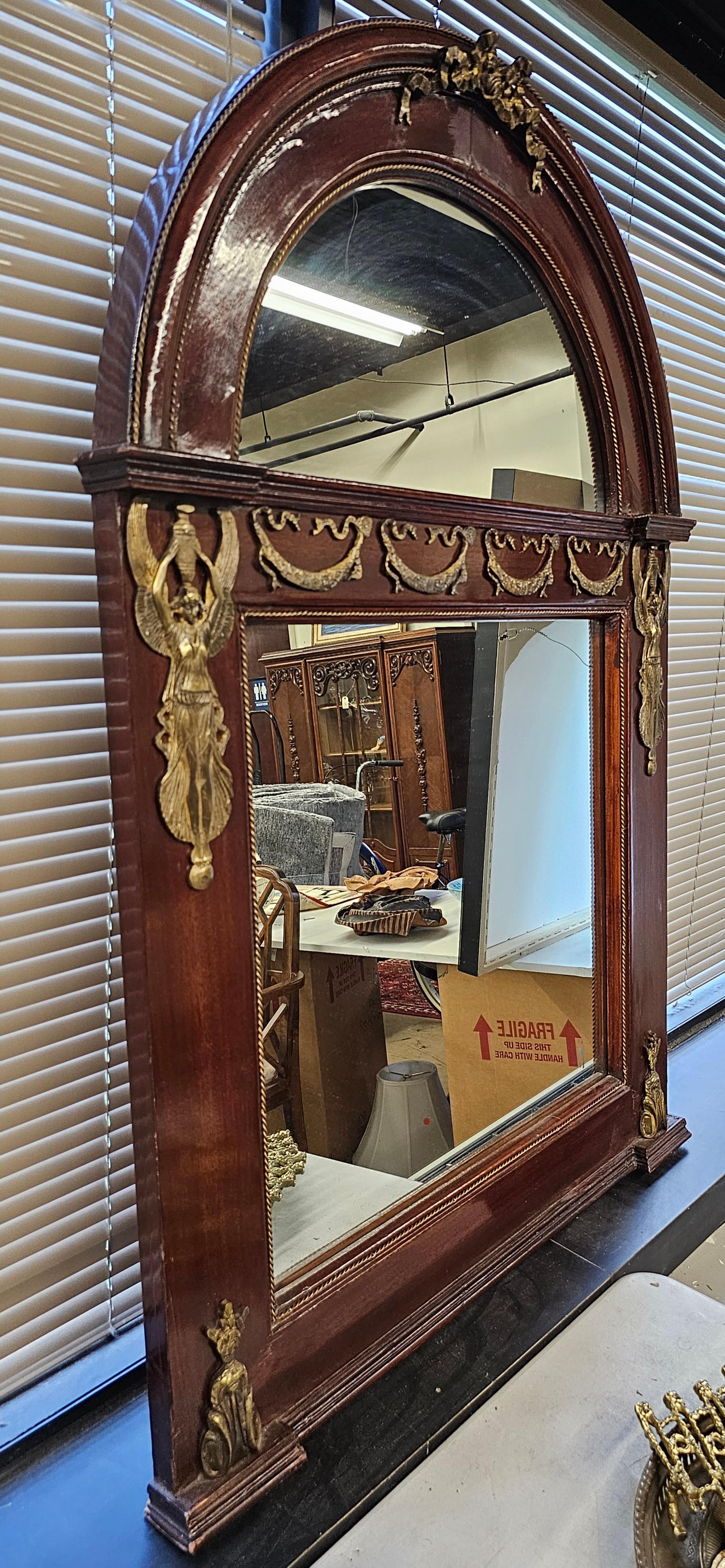 American Monumental French Neoclassical Ormolu Mounted Mahogany Mirror For Sale