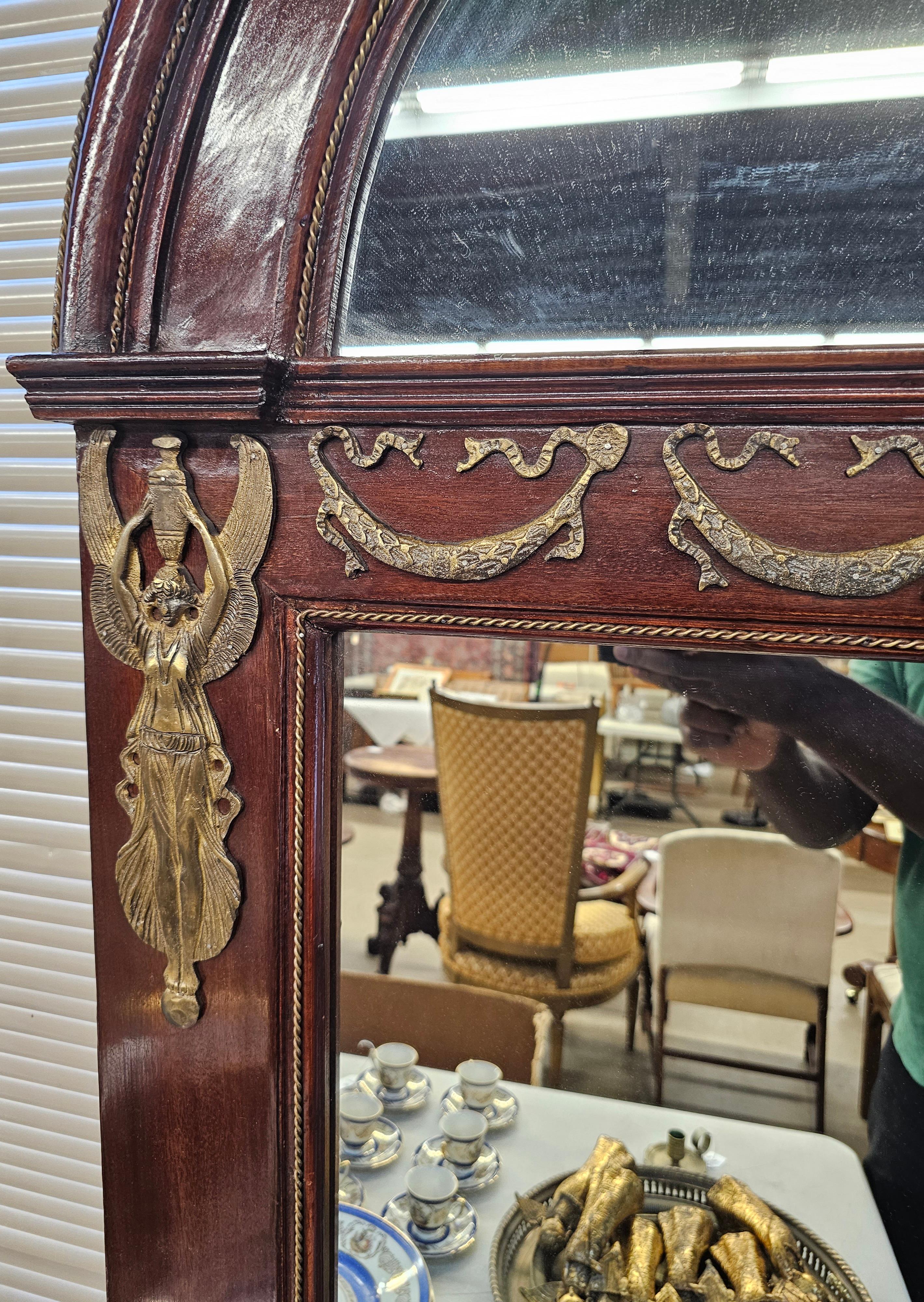 Monumental French Neoclassical Ormolu Mounted Mahogany Mirror In Good Condition For Sale In Germantown, MD