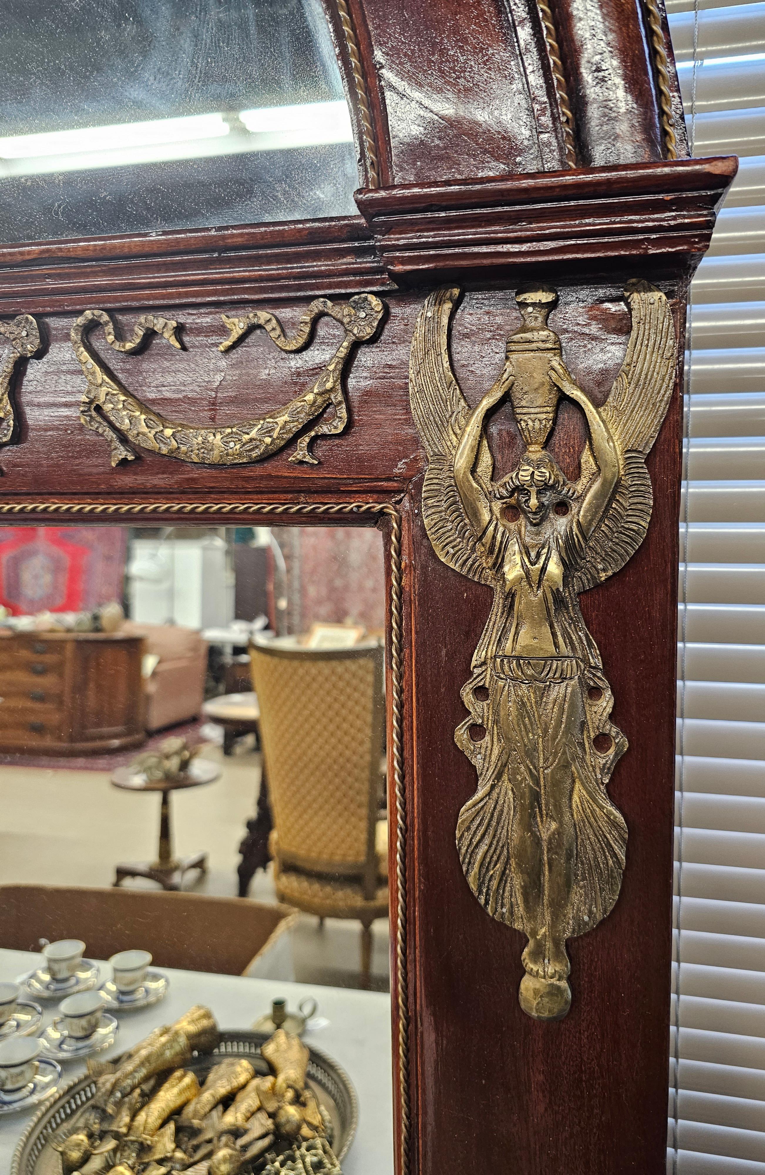 20th Century Monumental French Neoclassical Ormolu Mounted Mahogany Mirror For Sale