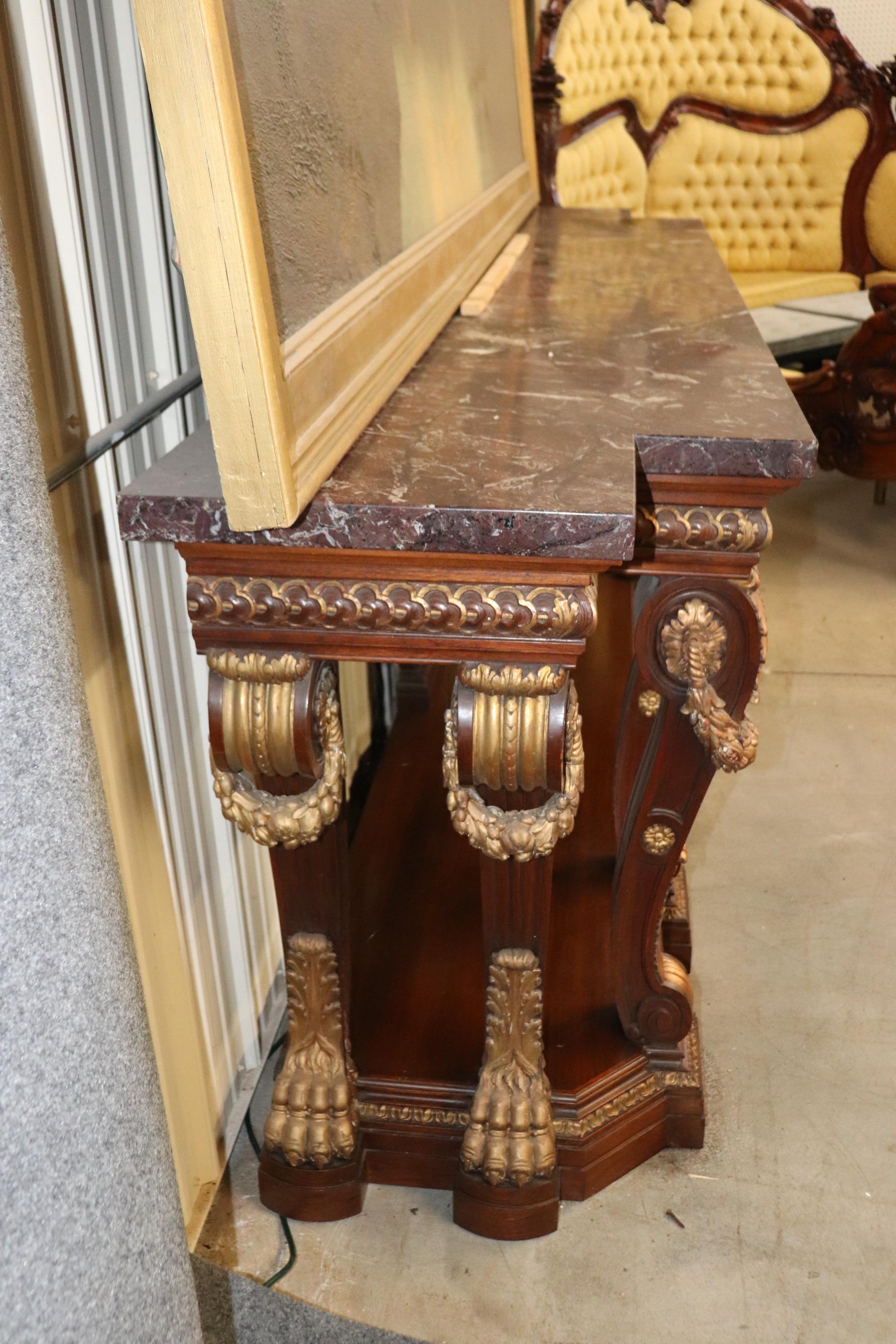 Monumental French Northwind Masque Gilded Walnut Marble Top Console Table For Sale 10