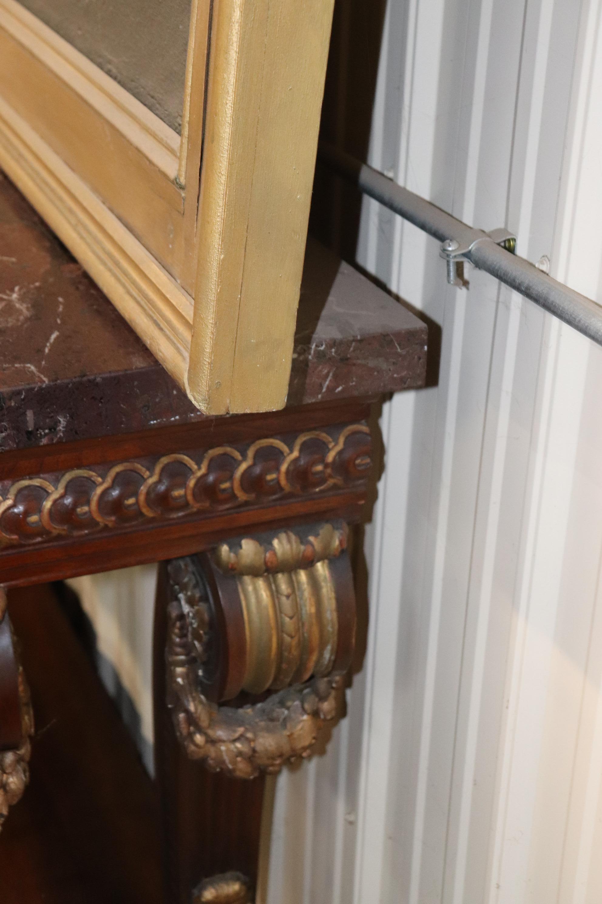 Monumental French Northwind Masque Gilded Walnut Marble Top Console Table For Sale 14