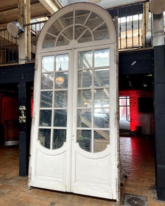 Monumental French Oak Double Doors with Frame and Arched Transom, Late 19th Cent